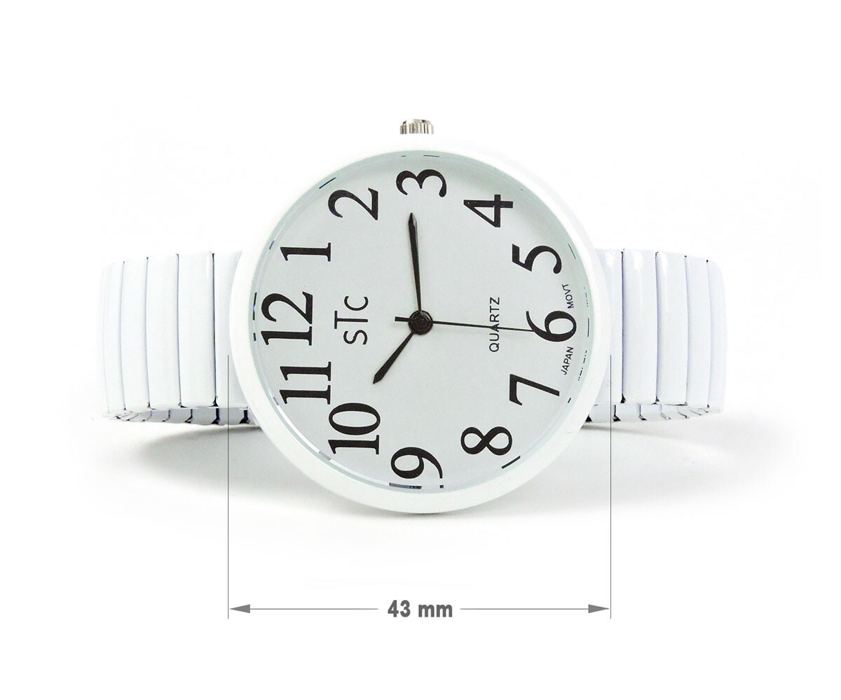 STC White Super Large Face Easy to Read Stretch Band Watch – NIB