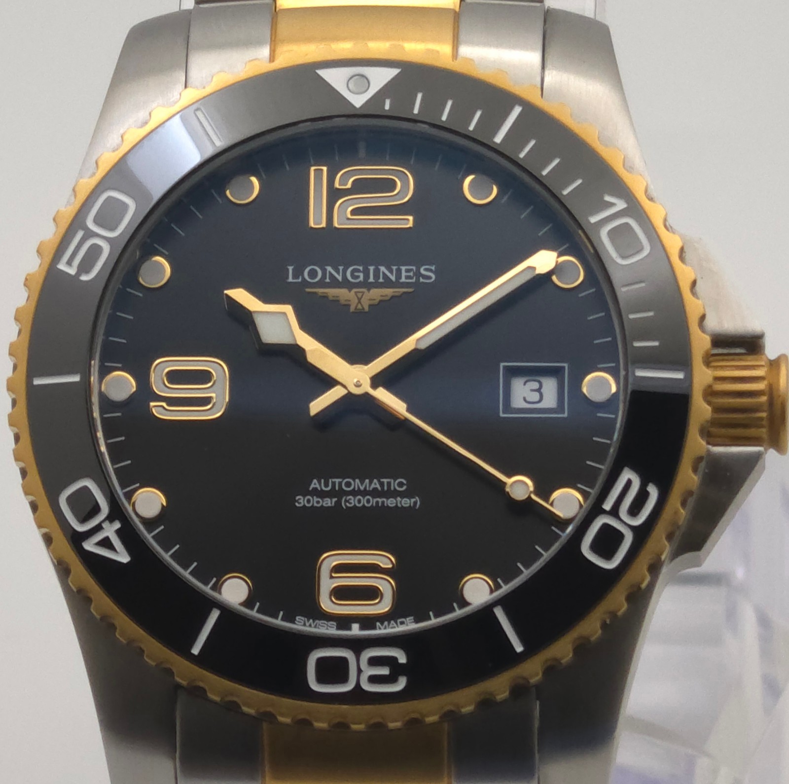 Longines HydroConquest 41mm Two‑Tone L3.781.3.56.7 Black Dial Ceramic Bezel Box