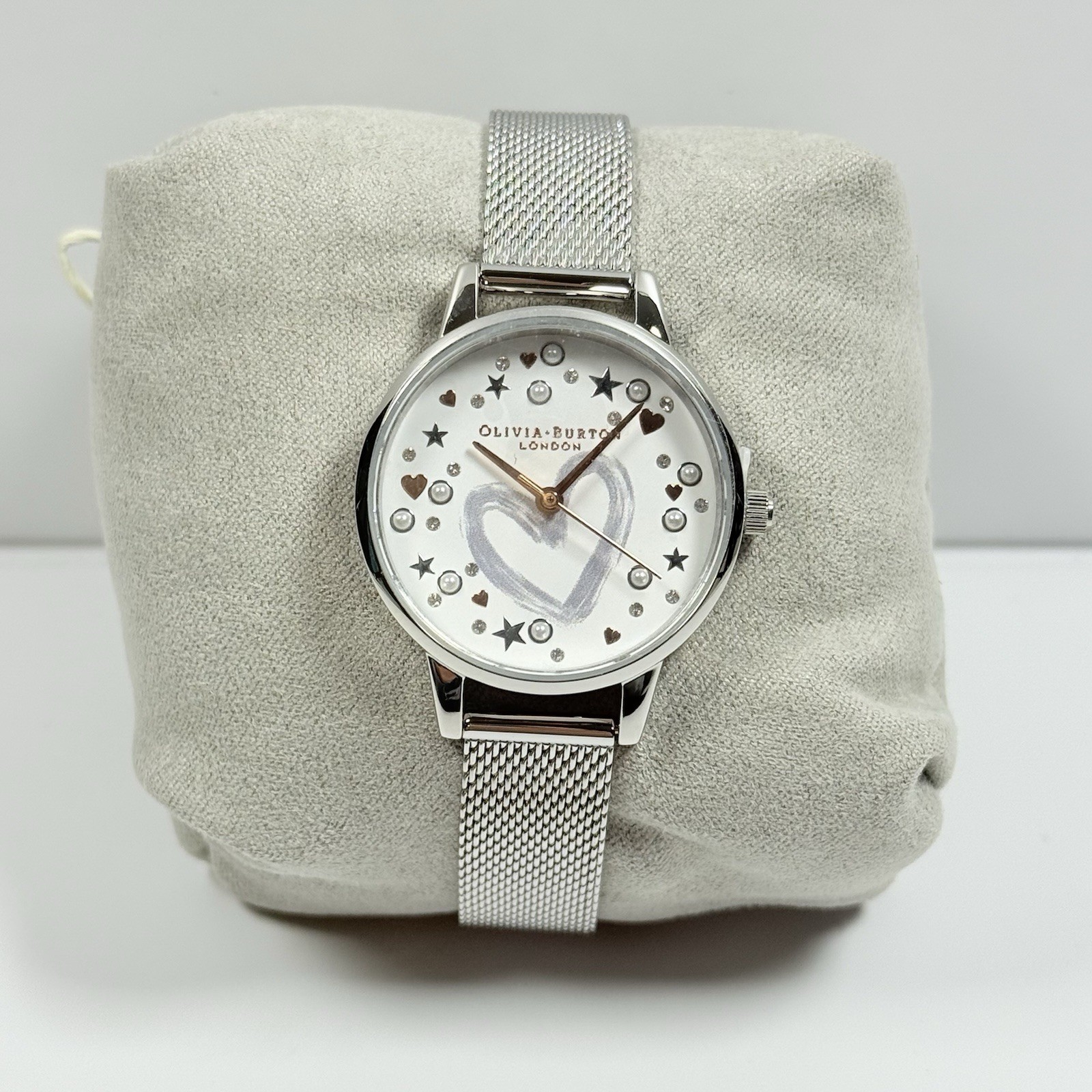 Olivia Burton You Have My Heart White Dial Silver Mesh Women’s Watch OB16LH12
