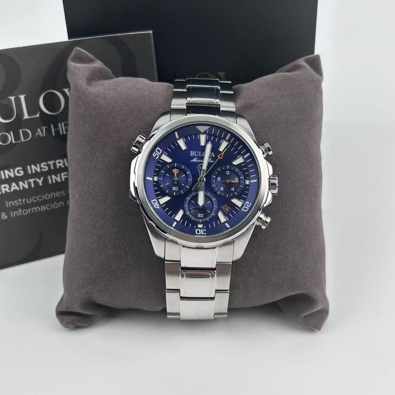 New Bulova Marine Star 96B256 Blue Dial Men’s Chronograph Quartz Watch 43mm