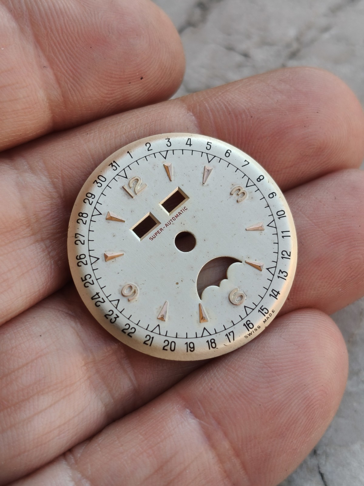 40/50s ANONYMOUS AUTOMATIC TRIPLE DATE-MOON PHASE ORIGINAL WATCH DIAL WATCHES 29.8mm