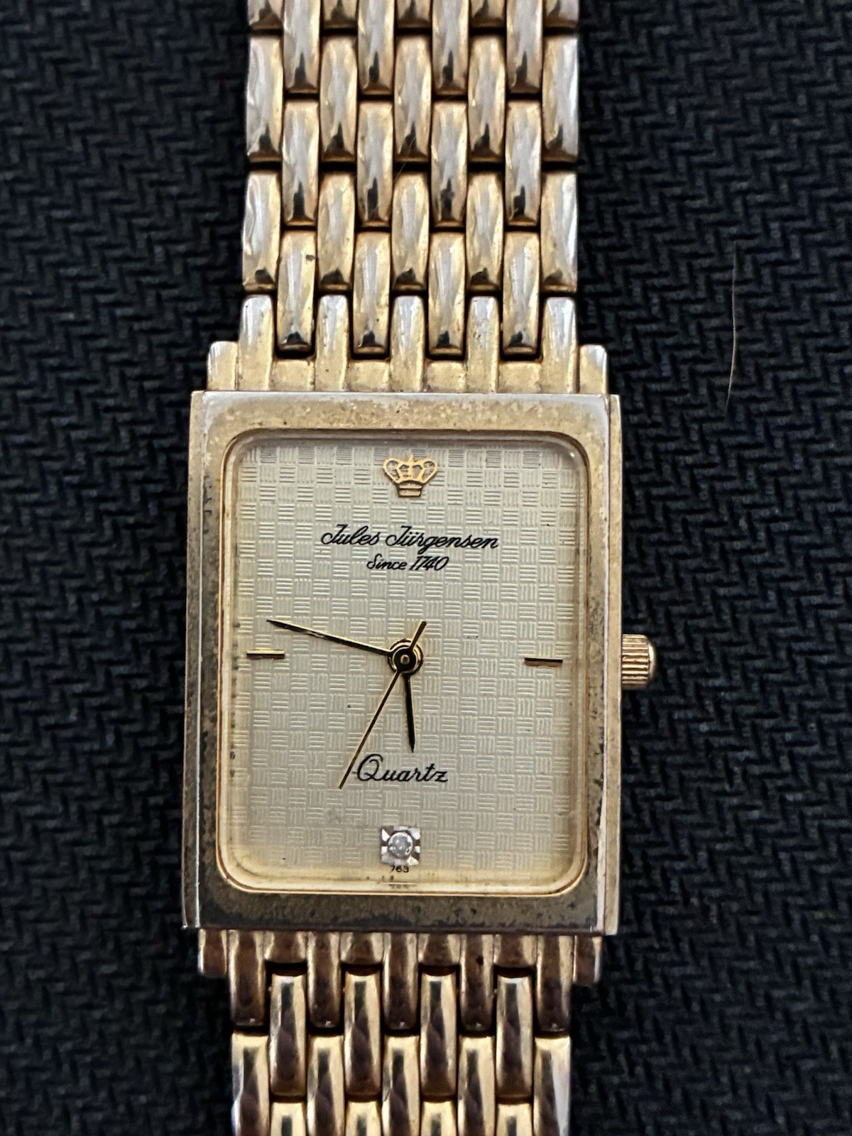 Jules Jurgensen Quartz Rectangular Gold-Tone Watch Champagne Dial – 364 7126