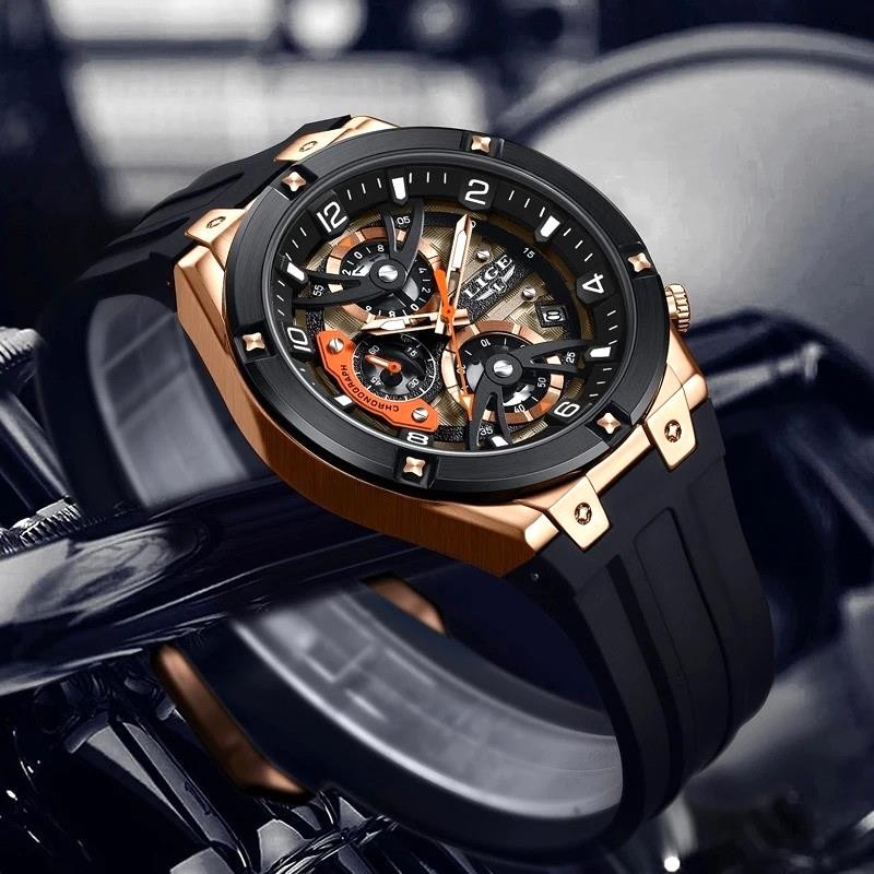 43MM LIGE Military Quartz Diver Watch Men Silicone 30M Waterproof Luminous NEW