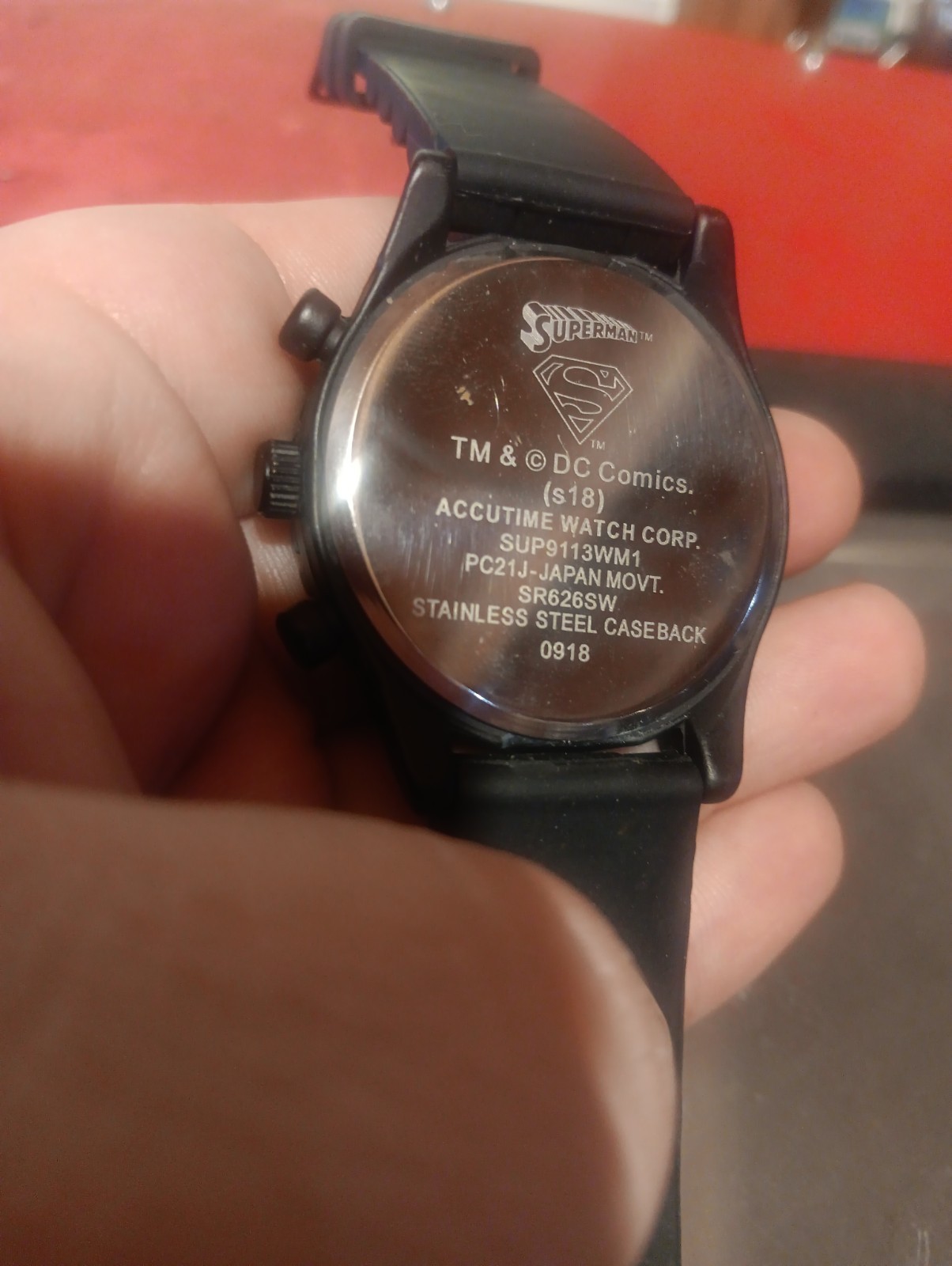 Accutime DC Comics Superman Watch Black SR626SW*Untested*, Notworking, As Is!