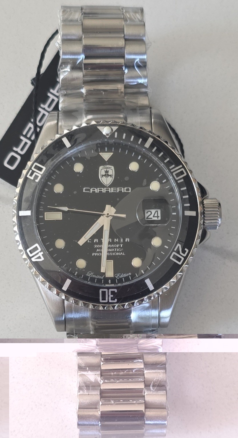 Carrero Catania Automatic Diver 200M BlK Dial Sapphire Stl Men Watch N MSR-2280