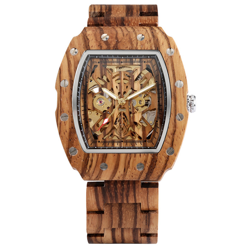 Handmade Men Watch Skeleton Automatic Mechanical Wooden Wristwatch Wood Bracelet