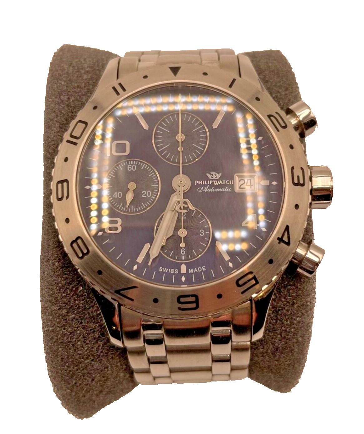 Philip Valjoux 7750 Automatic Chronograph Men’s Watch 44mm Original SS Bracelet