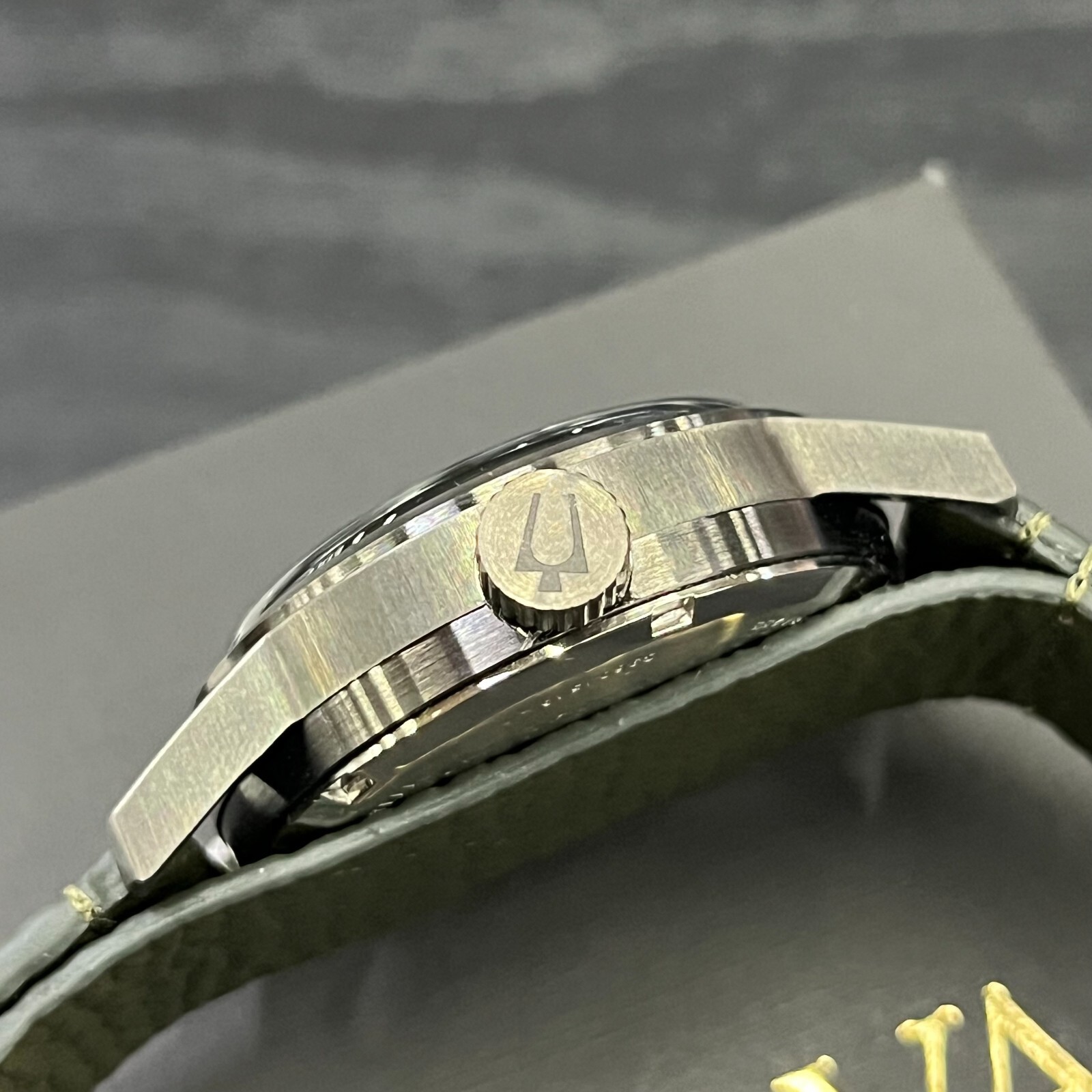 Bulova Hack 38MM Black Dial Green Leather Strap Automatic Men’s Watch 98A255