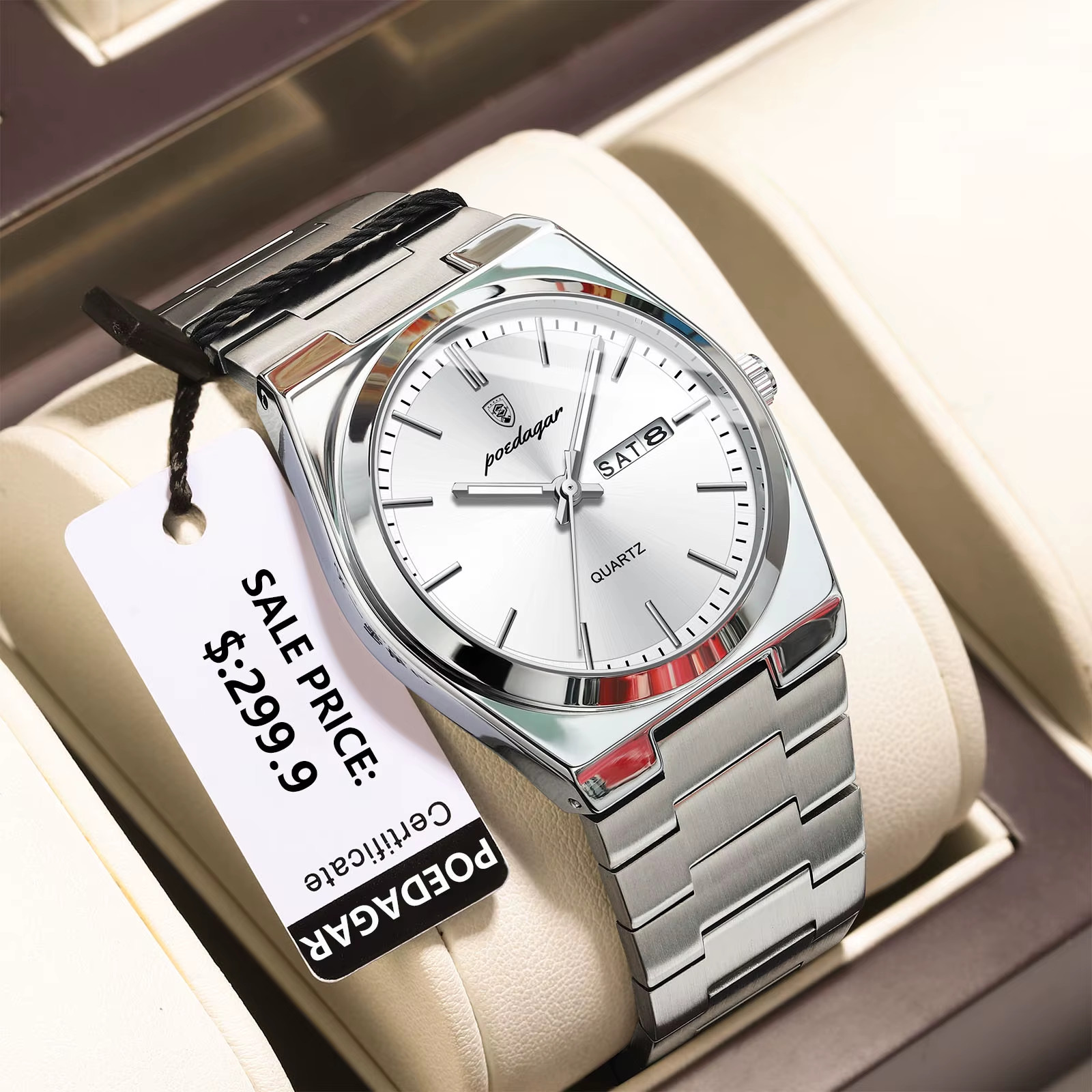 Luxury Men’s Quartz Watch Stainless Steel Waterproof Luminous Date Wristwatch