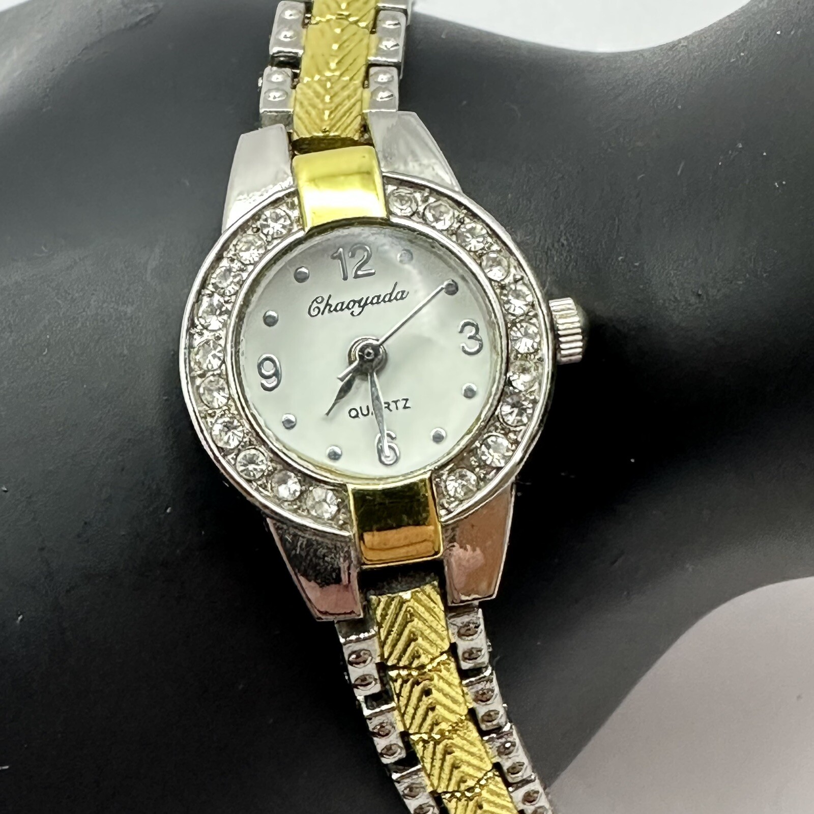 Womens 21mm Chaoyada Jewelry Clasp Bracelet Two Tone Rhinestone Wrist Watch