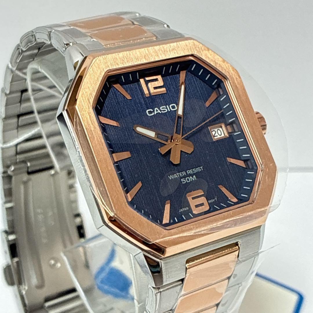 Rare CASIO Wristwatch MTP B195RG Rose Gold Navy