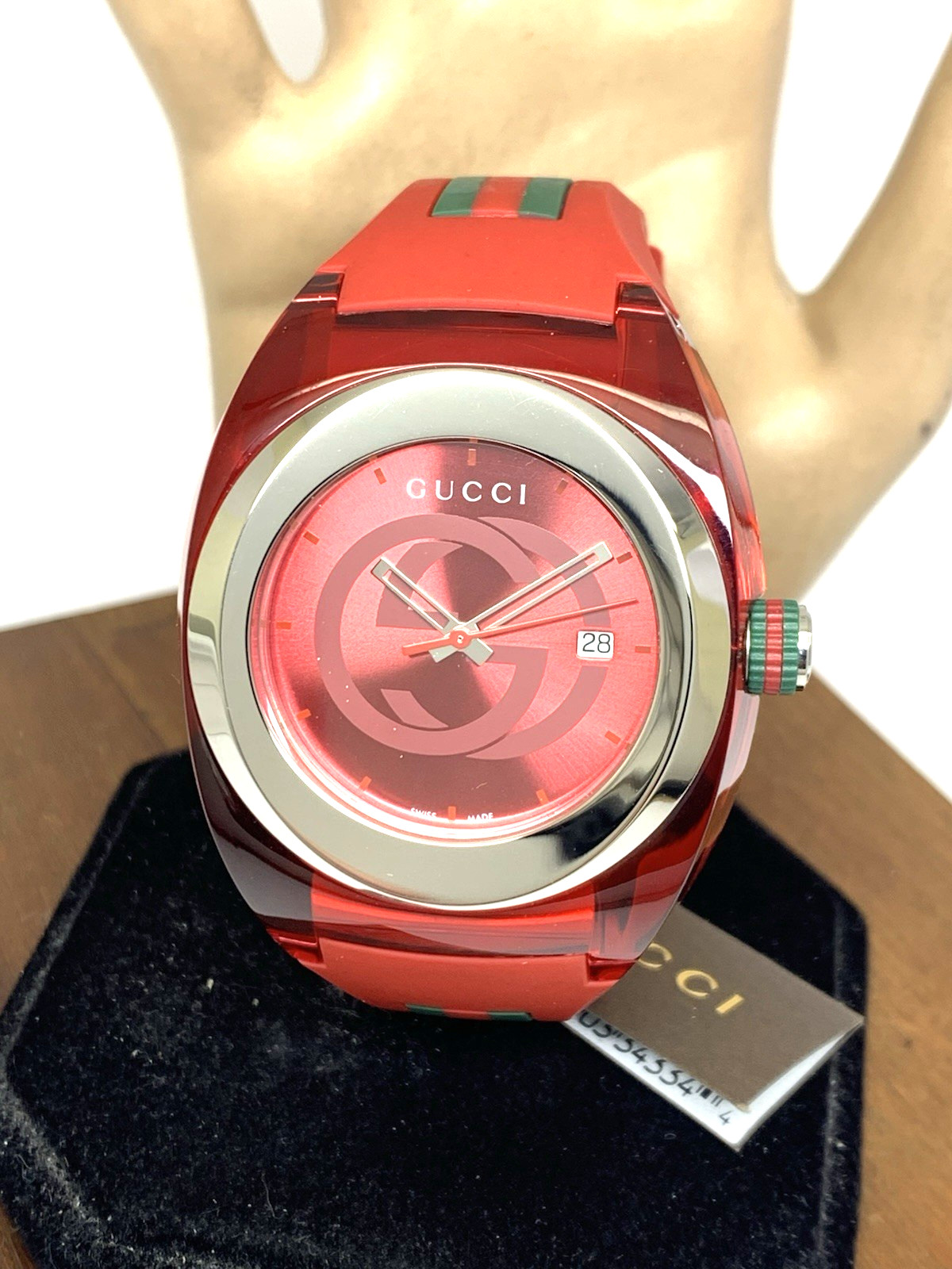 GUCCI Men’s Watch SYNC YA137103 Swiss Quartz Red Rubber Band 46mm