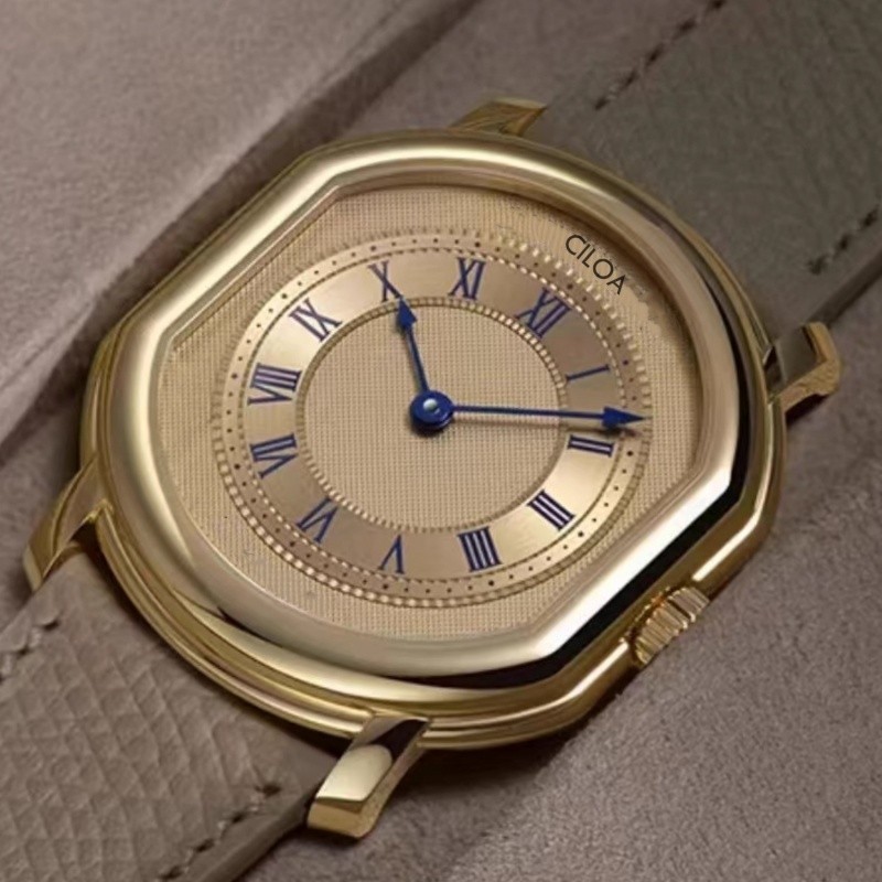 CILOA Men’s Luxury Gold Color Watch Quartz Leather Strap 3ATM