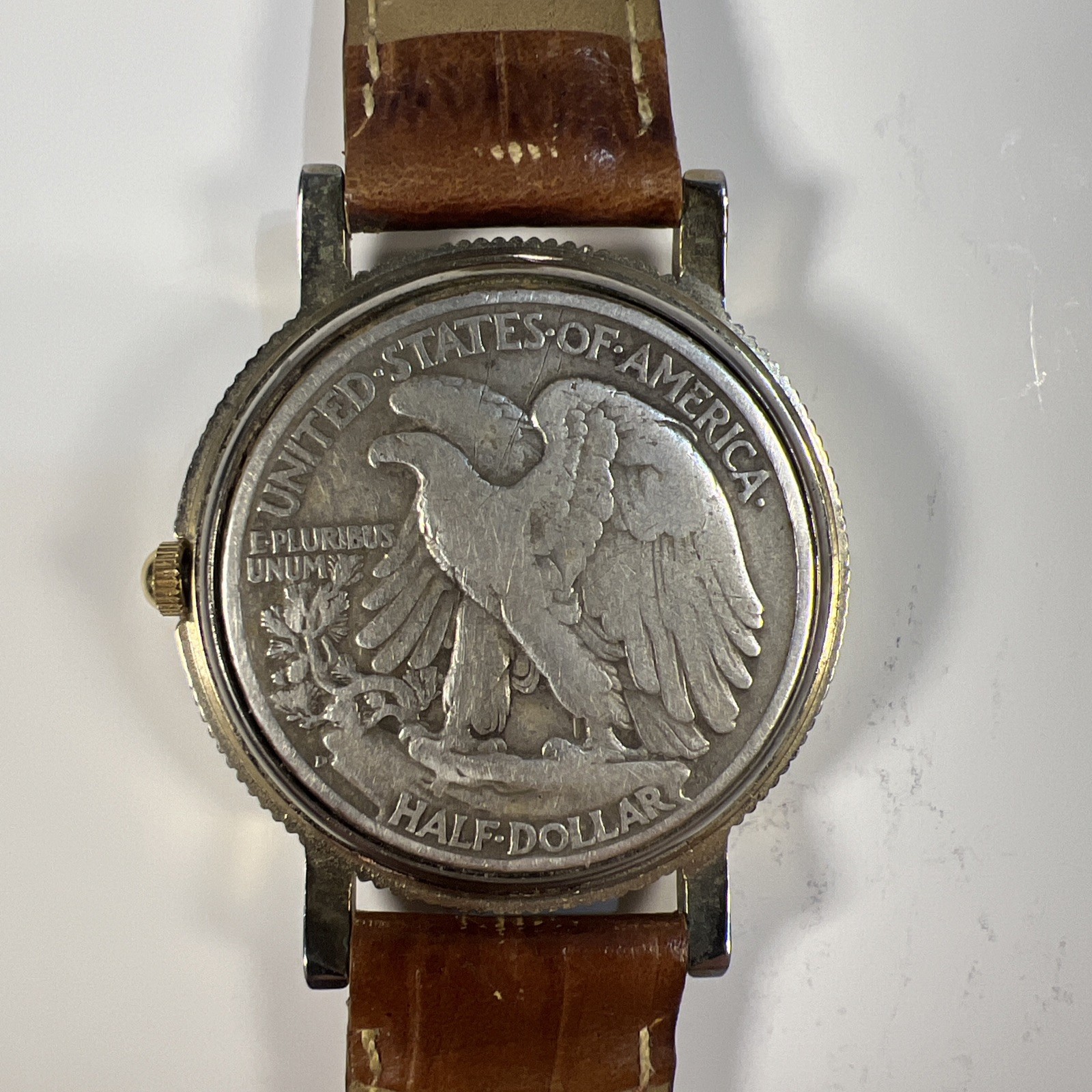 Walking Liberty US Silver Half Dollar 1940’s Mens Watch Leather Band Working