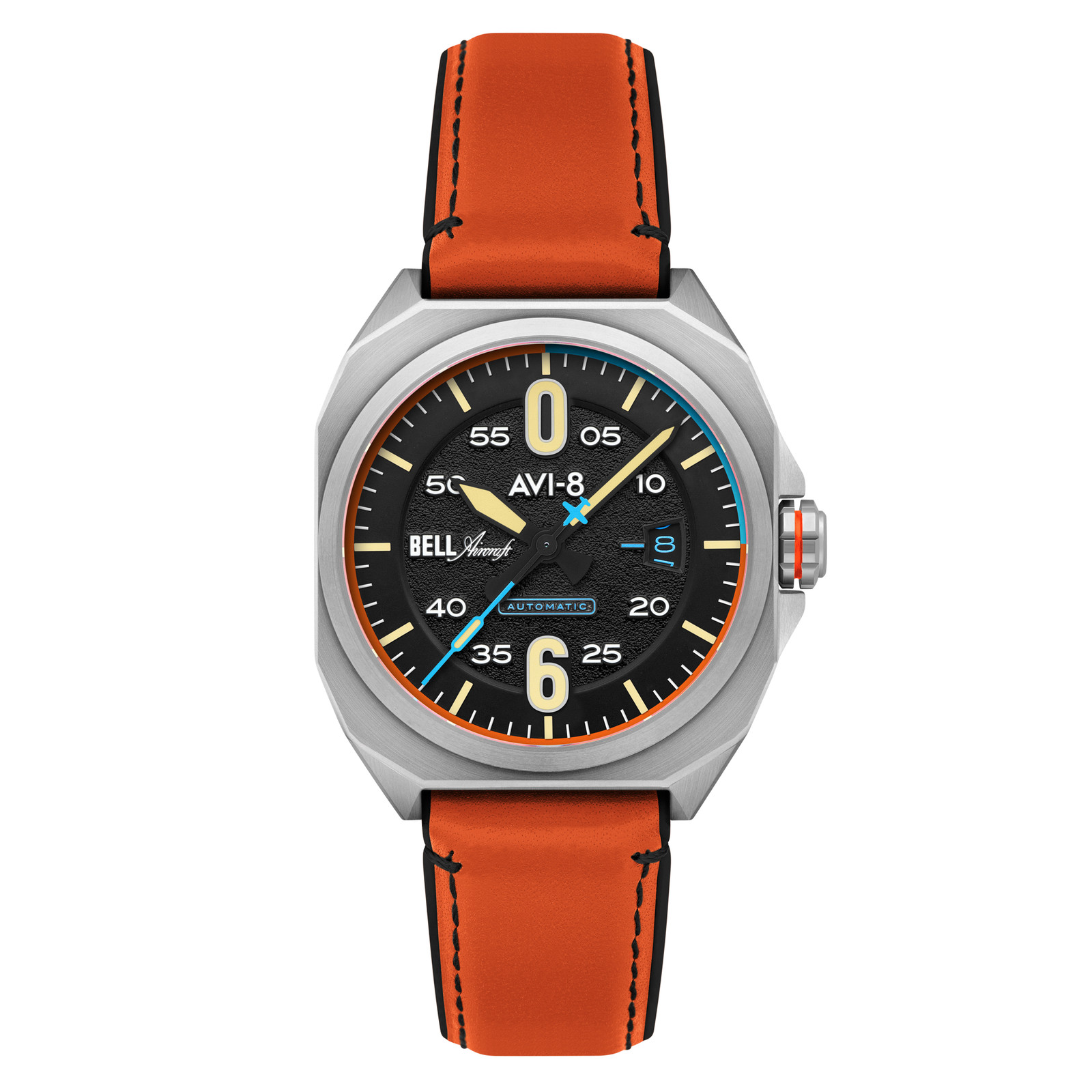 Bell X-1 Machbuster Automatic Black / Orange Hybrid leather and rubber strap | B