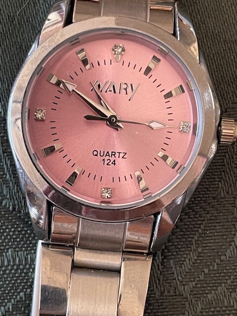 Women MARY Pink Silver Tone Stainless Steel Butterfly Buckle Quartz Wrist Watch