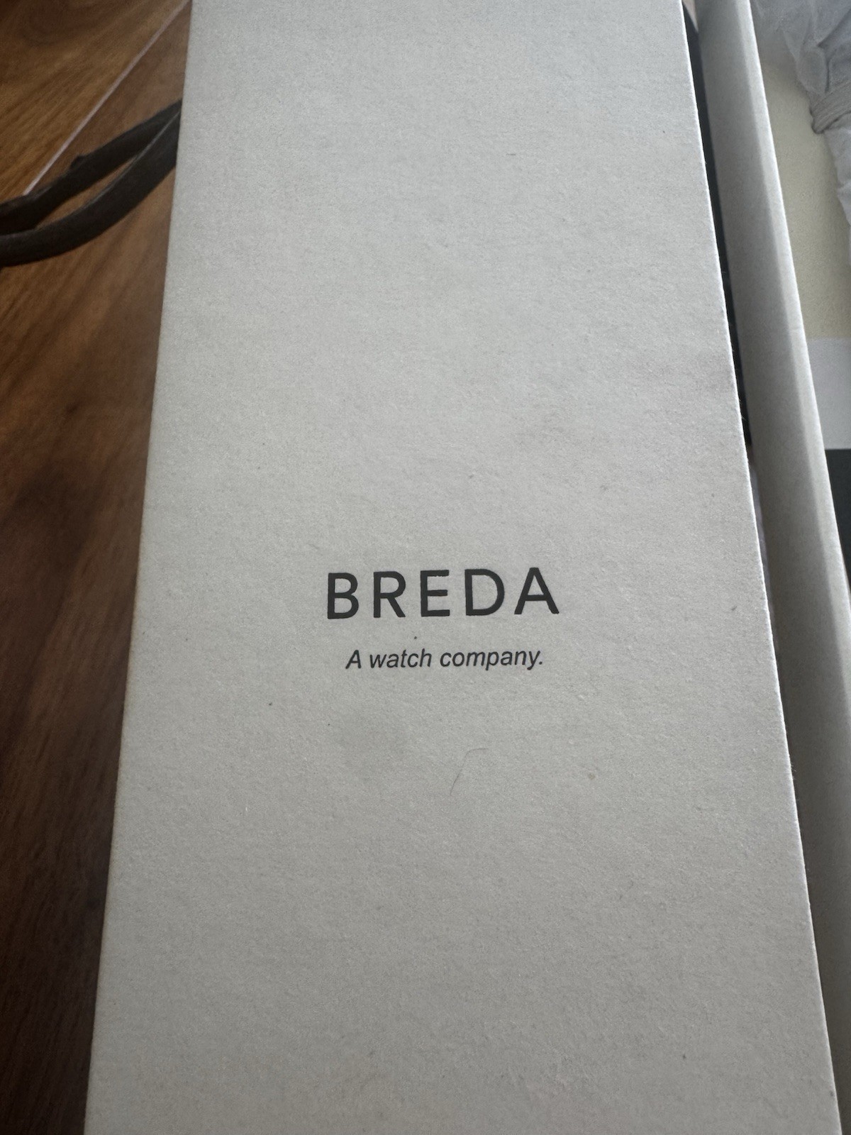 BREDA Gold-Tone Rectangular Quartz Analog Watch Silver Dial Black Leather w/ Box