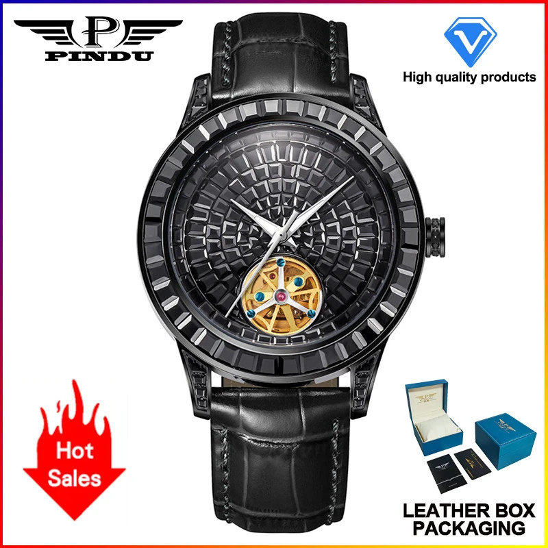 PINDU 5037 Men’s Hand-Encrusted Diamond Automatic Tourbillon Watch Waterproof