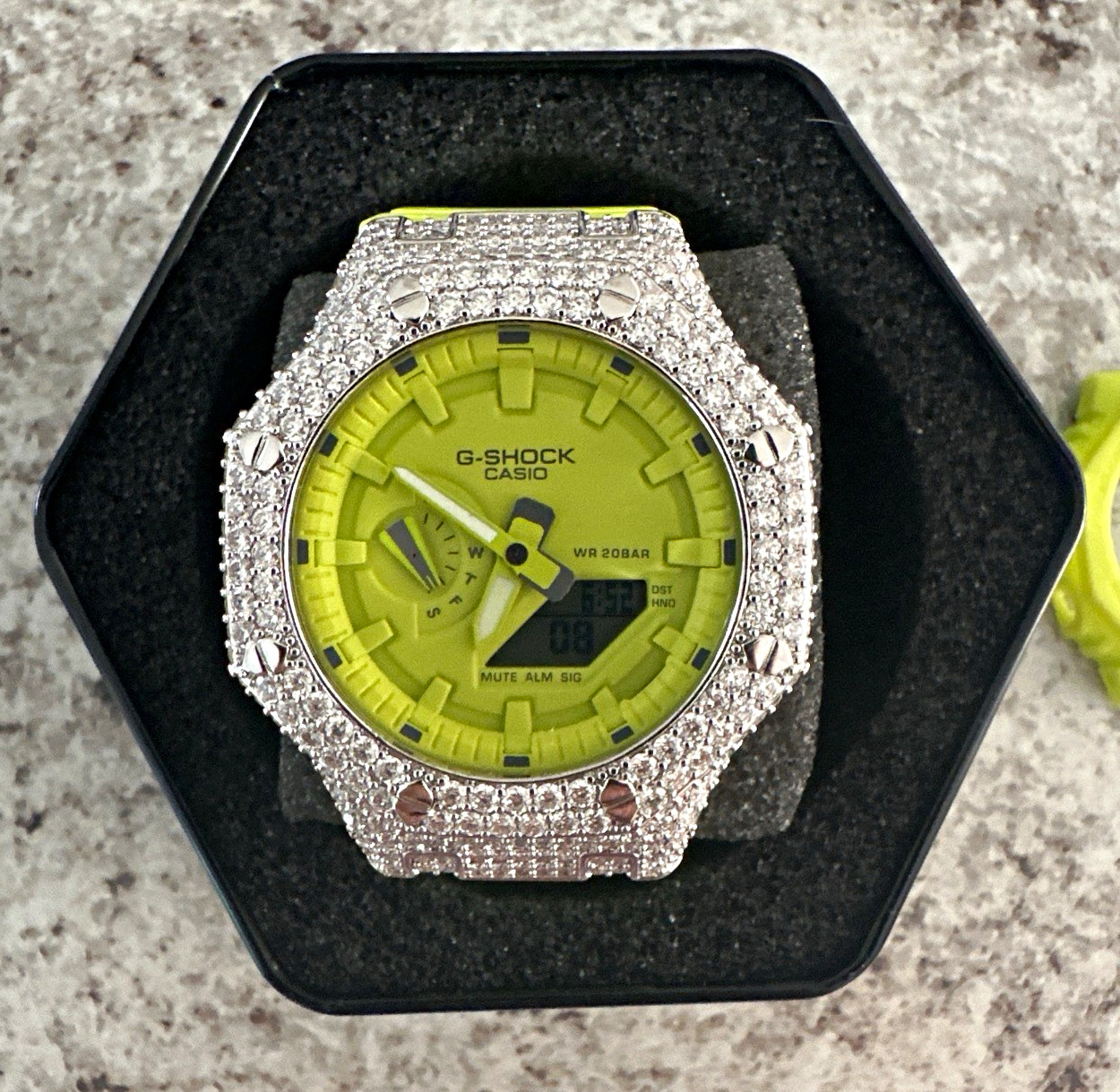 Iced Out Moissanite Mod Casio GSHOCK GA2100 “Lime” Brand New