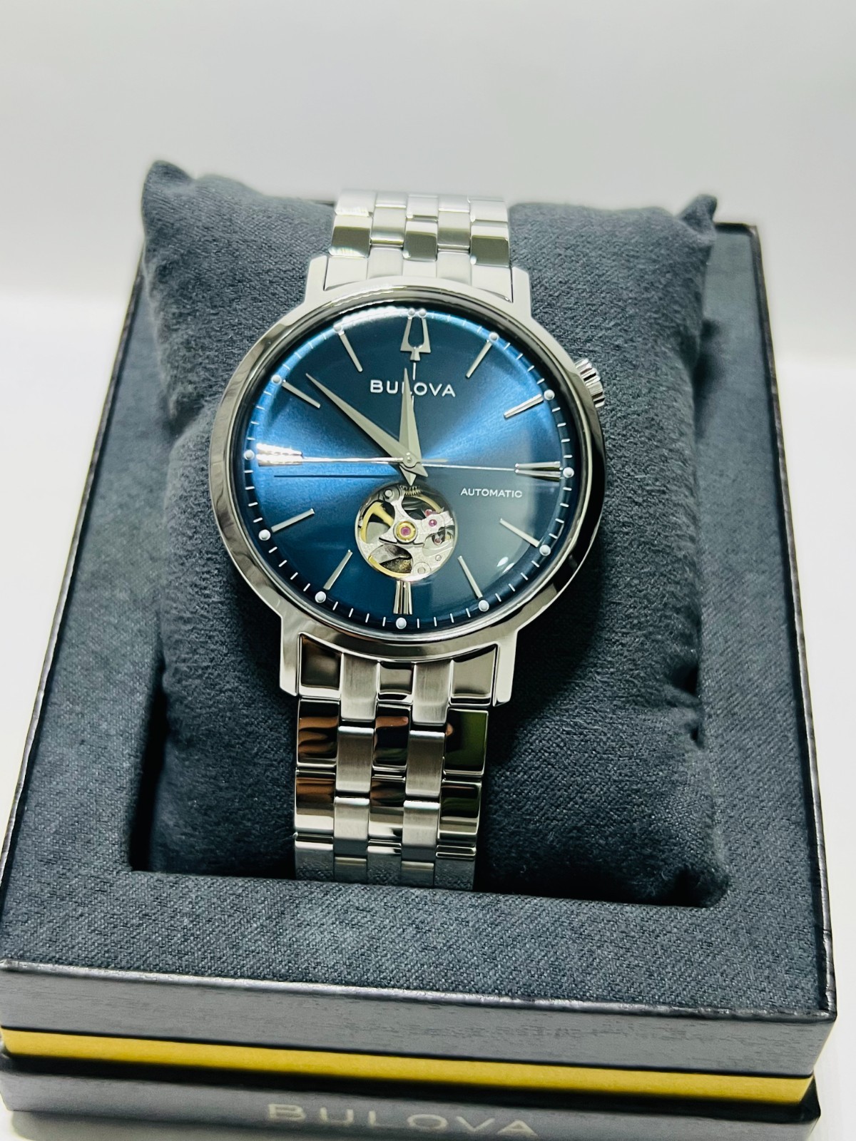 Bulova Aerojet 96A277 Automatic Mens Blue Dial Steel 41mm Watch Free SHIPPING!