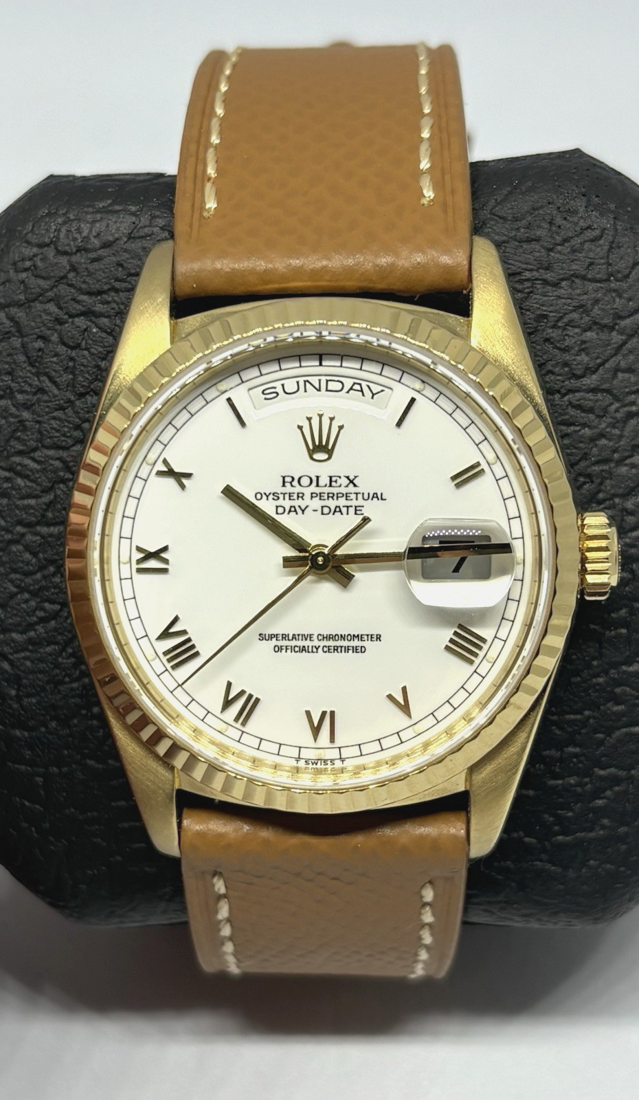 Rolex 18238 Day-Date 18K Gold Double Quick-Set White Roman Dial Lowest Price