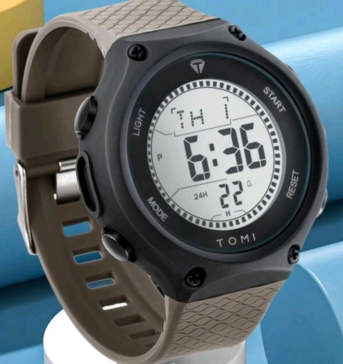 Large Khaki TOMI mens Digital Watch Tpu Strap