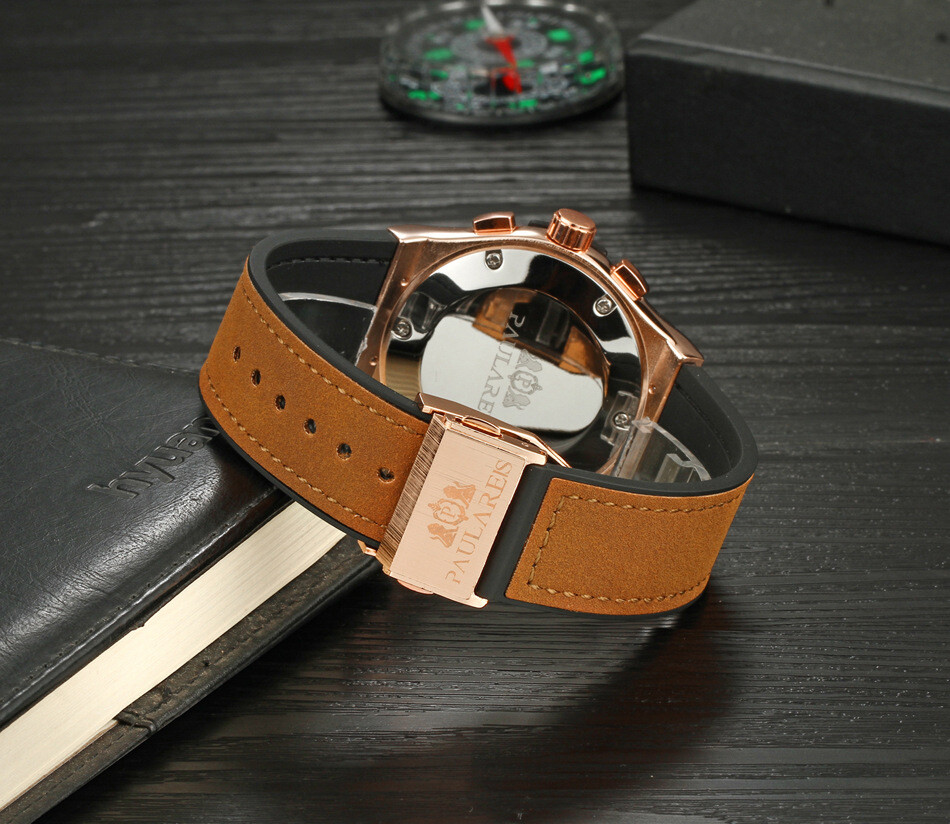 Paulareis Men’s Automatic Mechanical Watch Homage Leather/Rubber Strap Calendar