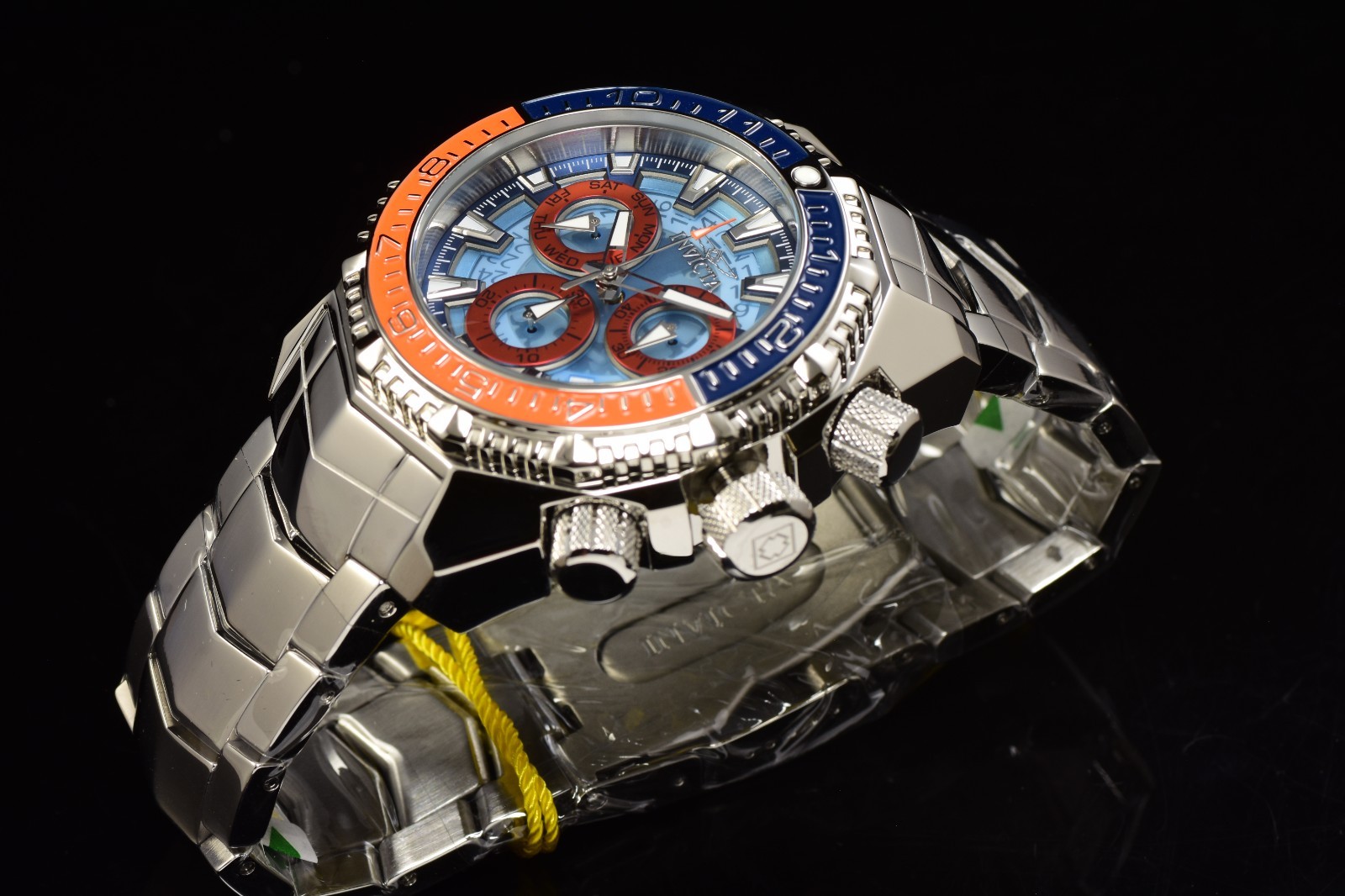 Invicta Men’s Akula 55mm Swiss Chronograph Orange/Blue High Polish SS Watch