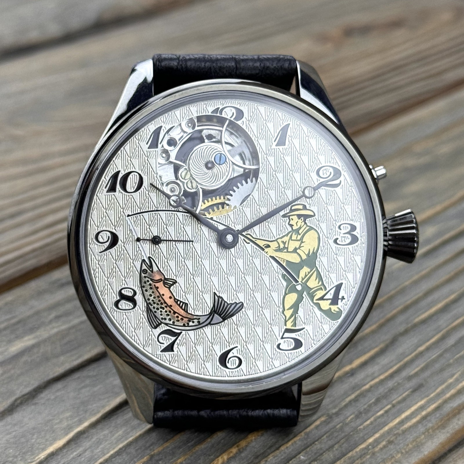 Open Heart Wristwatch Marriage Watch 48mm, Swiss Movement Custom Dial Fishing