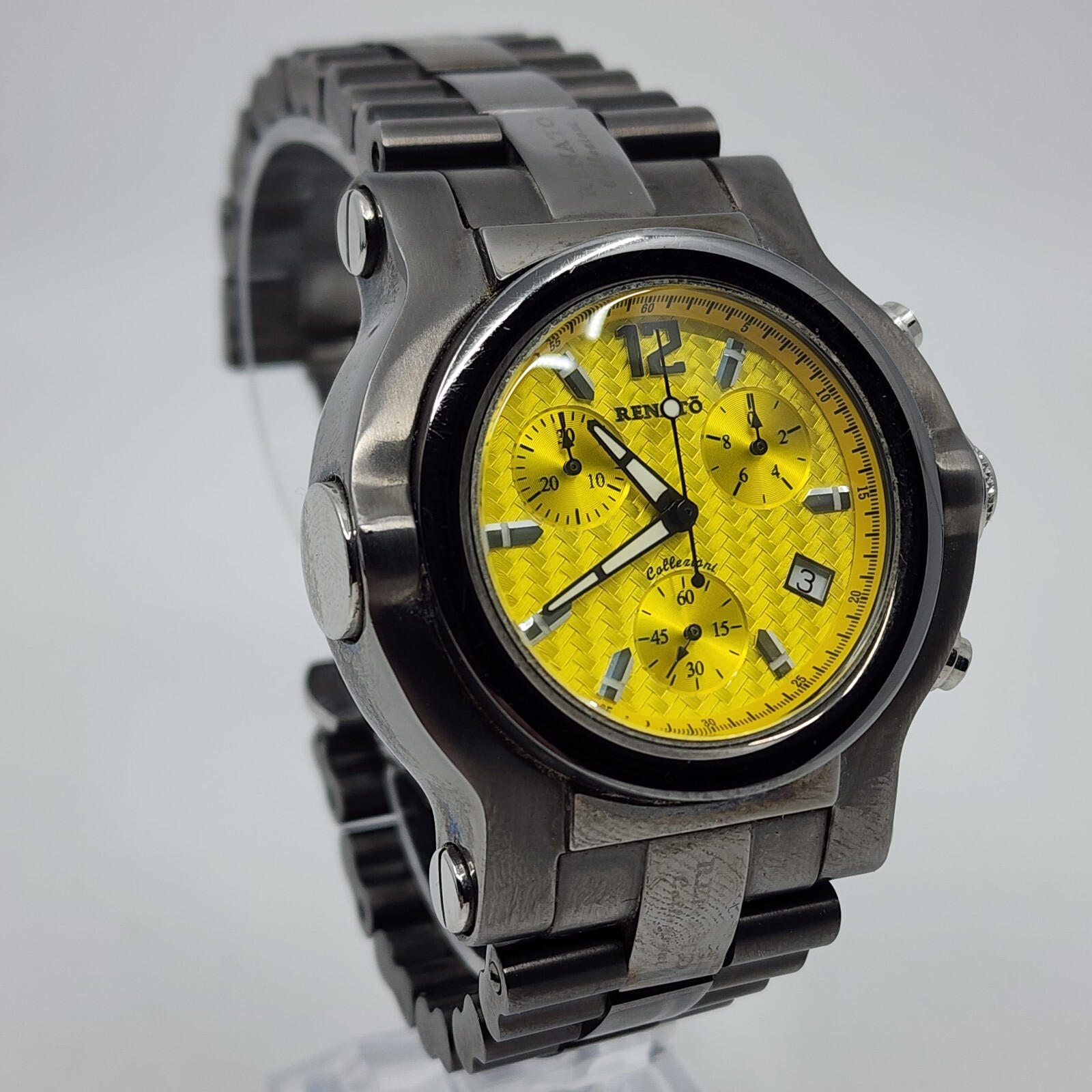 RENATO BEAST COLLEZIONI MENS CHRONOGRAPH YELLOW CARBON FIBER DIAL SMALL WRIST