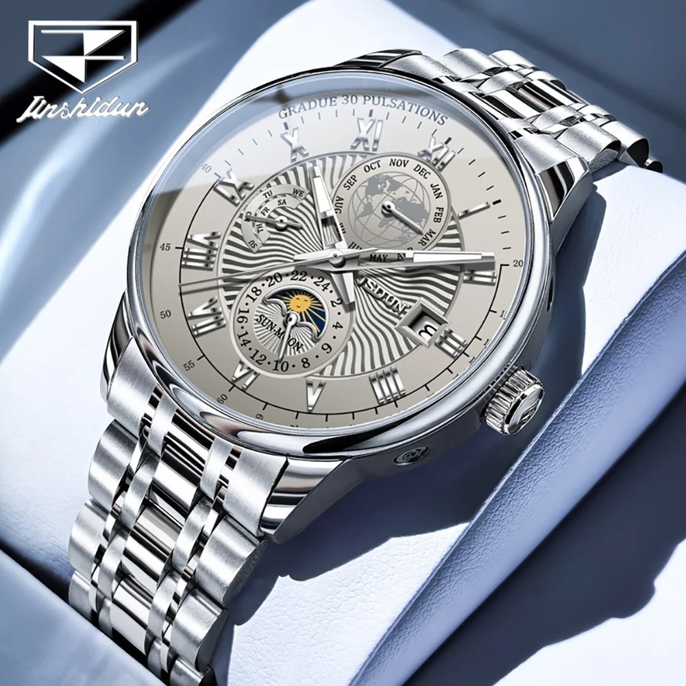 Automatic Mechanical Waterproof Watch Men’s Moon Phase Luxury Date Men Strap