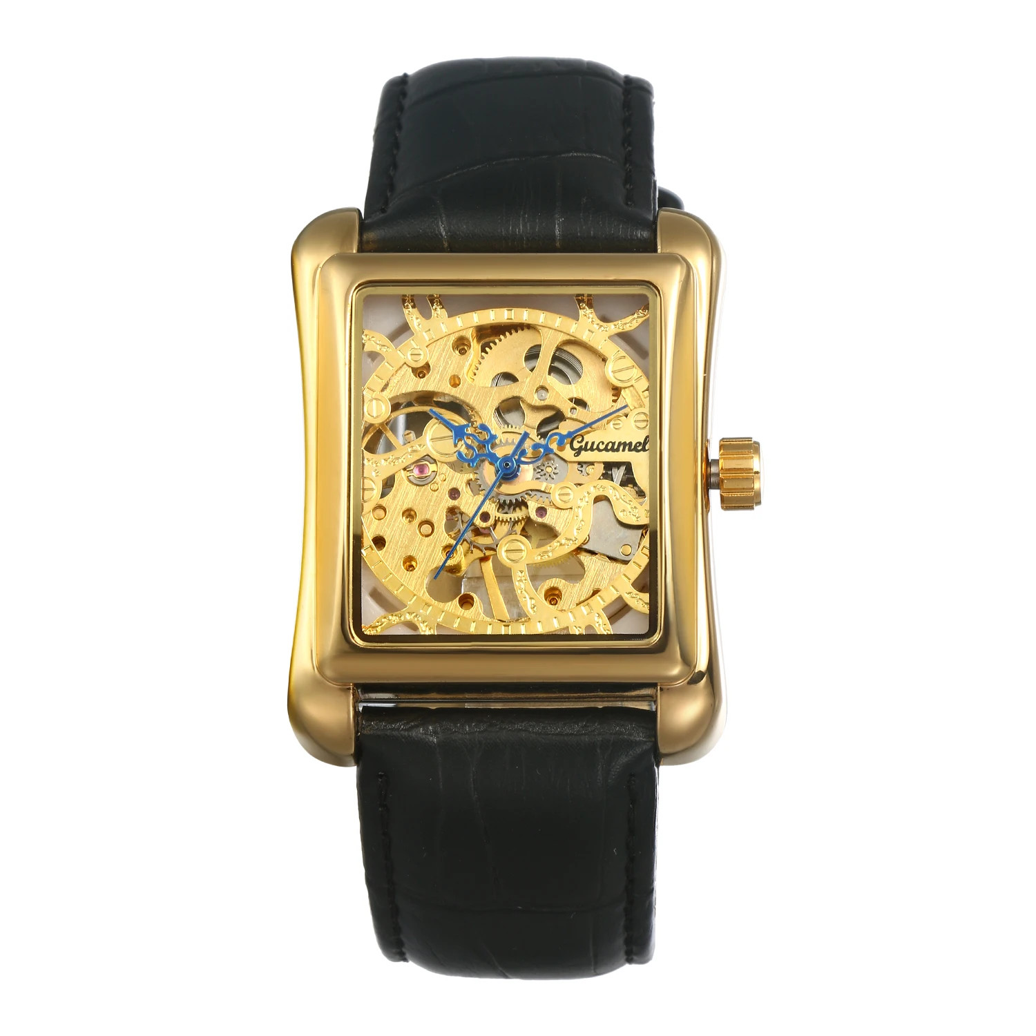 Lancardo Men’s Automatic Skeleton Watch Leather Strap Gold Silver 3ATM