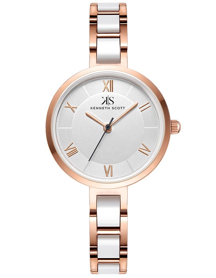 Kenneth Scott Women’s Analog Casual Watch | White Dial, Rose Gold Case & Strap