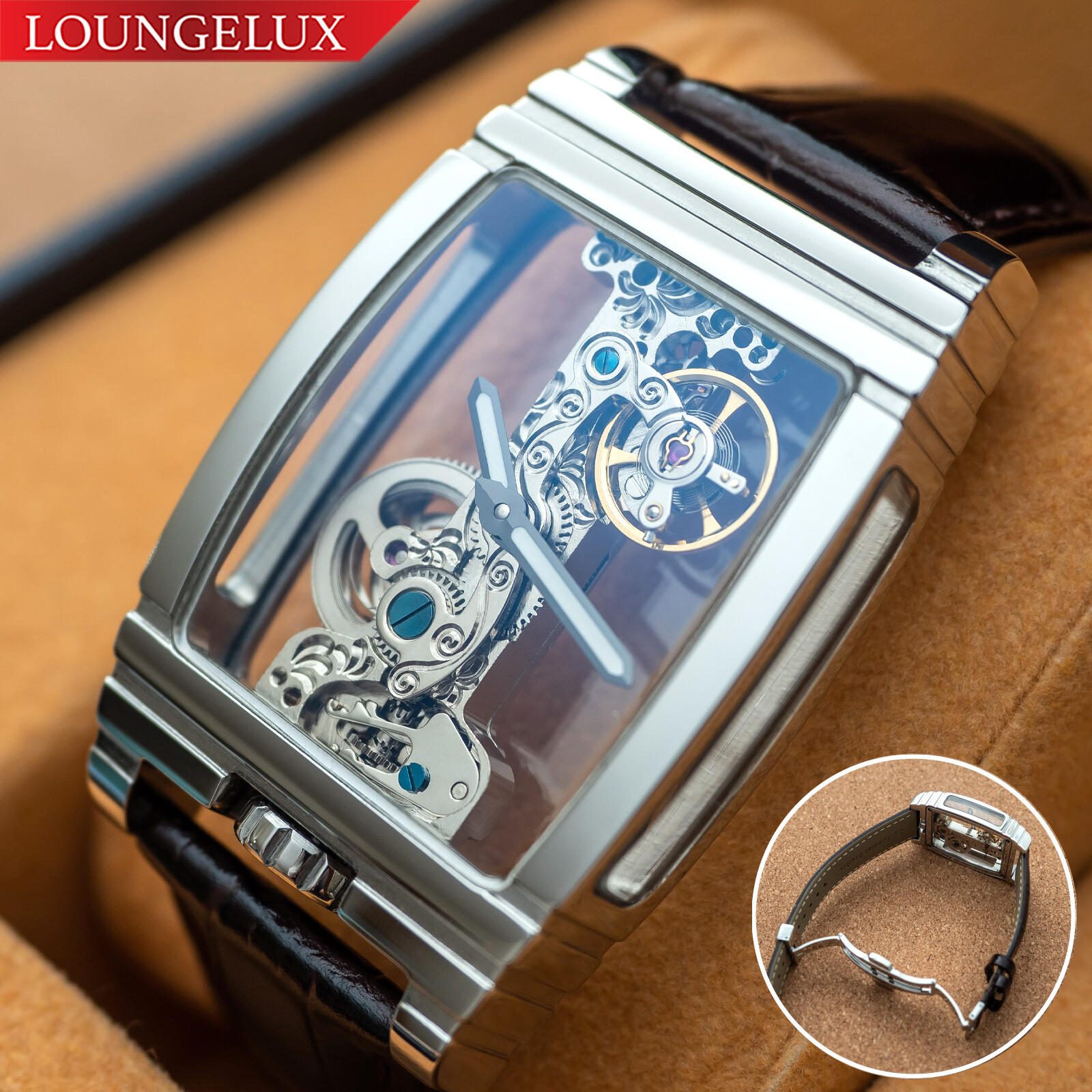 Mens Silver Bridge Manual Mechanical Watch – Brown Leather DIASTERIA 1688