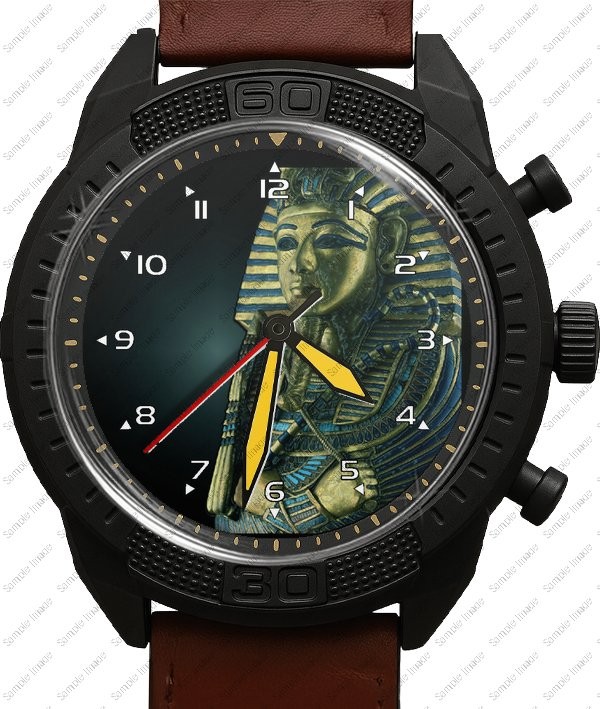 King Tut Tutankhamen Egyptian Pharaoh Army Style Leather Strap Wrist Watch