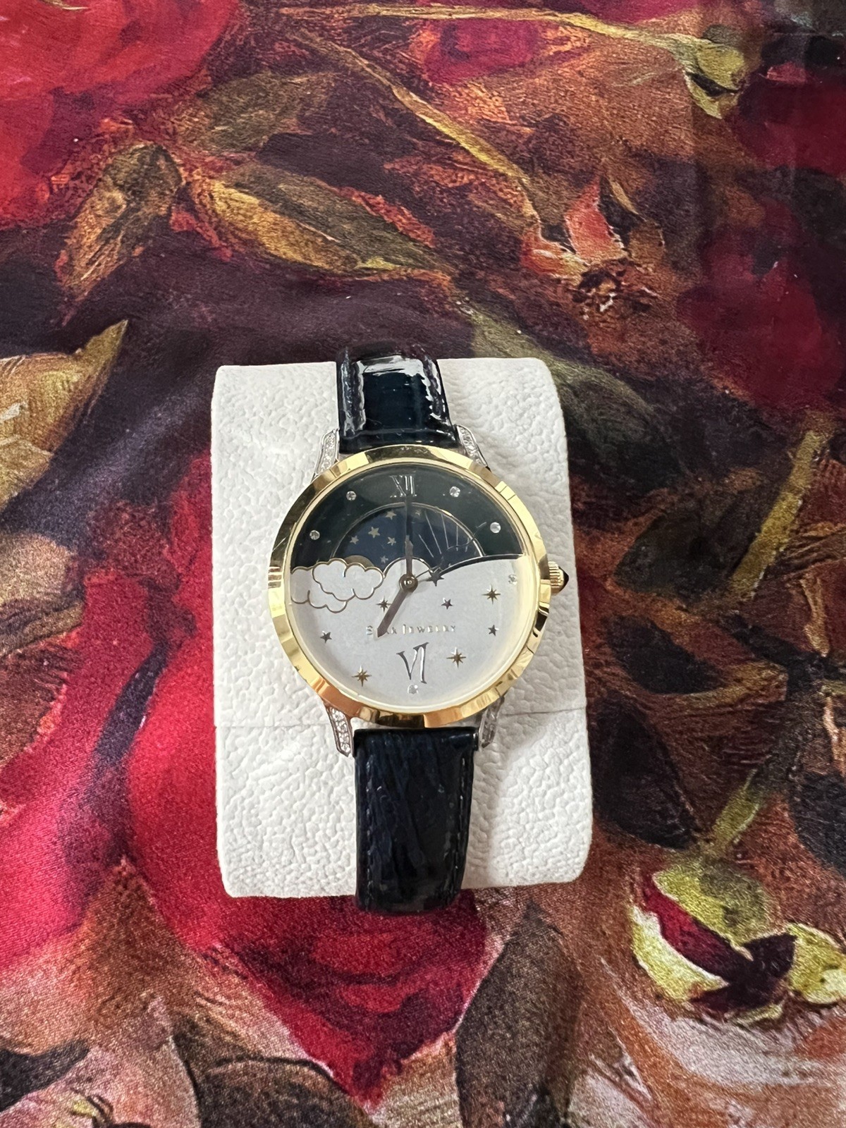 Star Jewelry Japan 2017 Limited Day & Night Sun Moon Navy Blue Rhinestone Watch
