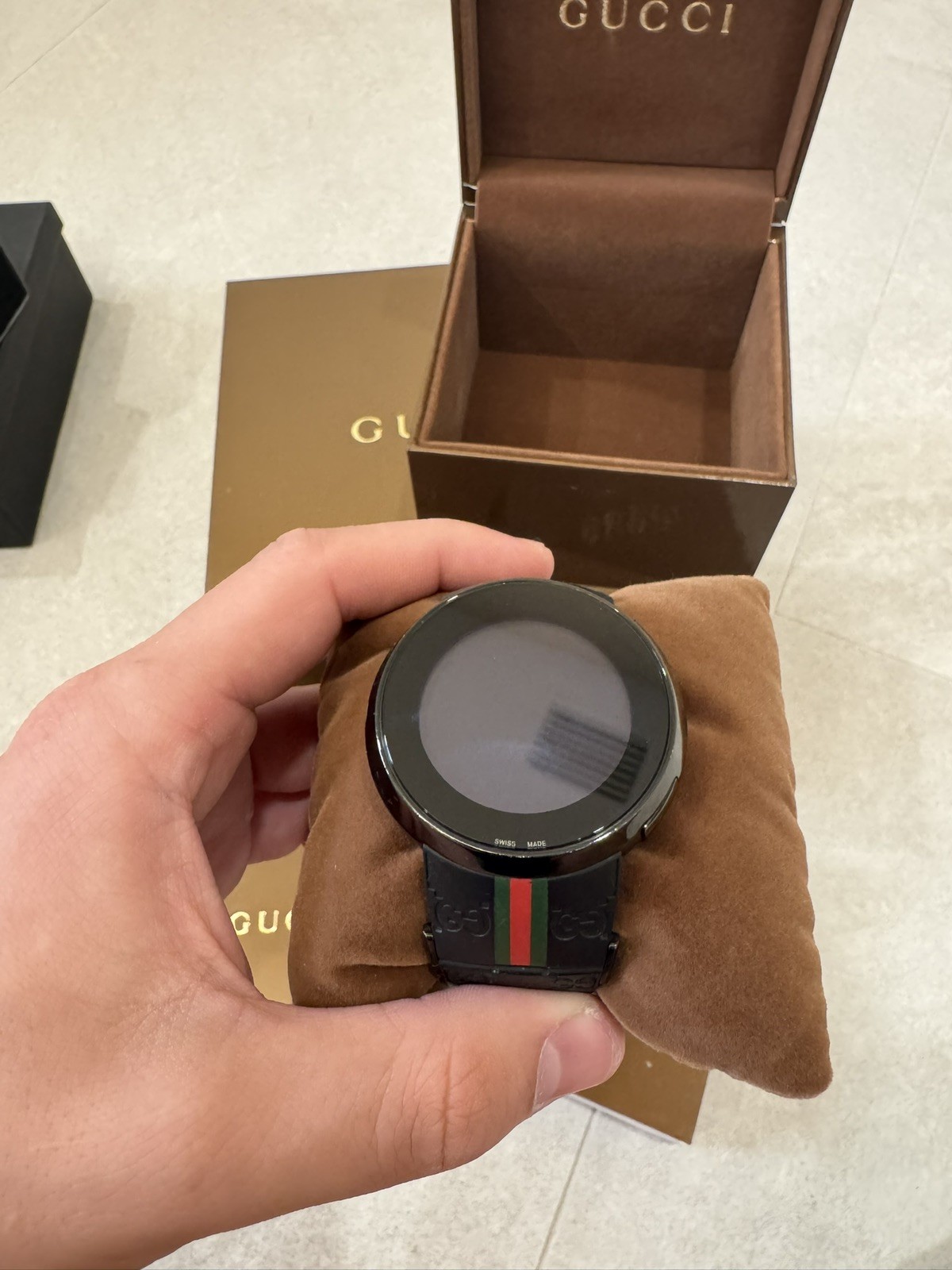 Authentic Gucci I-Gucci 114-2 Digital Black Watch Rubber Band Water-Resistant