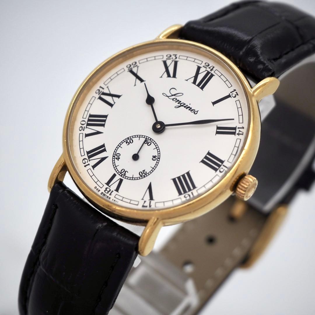 Longines L846 Manual Analog Watch Mens White Dial Black Band 33mm 19.8cm Wrist