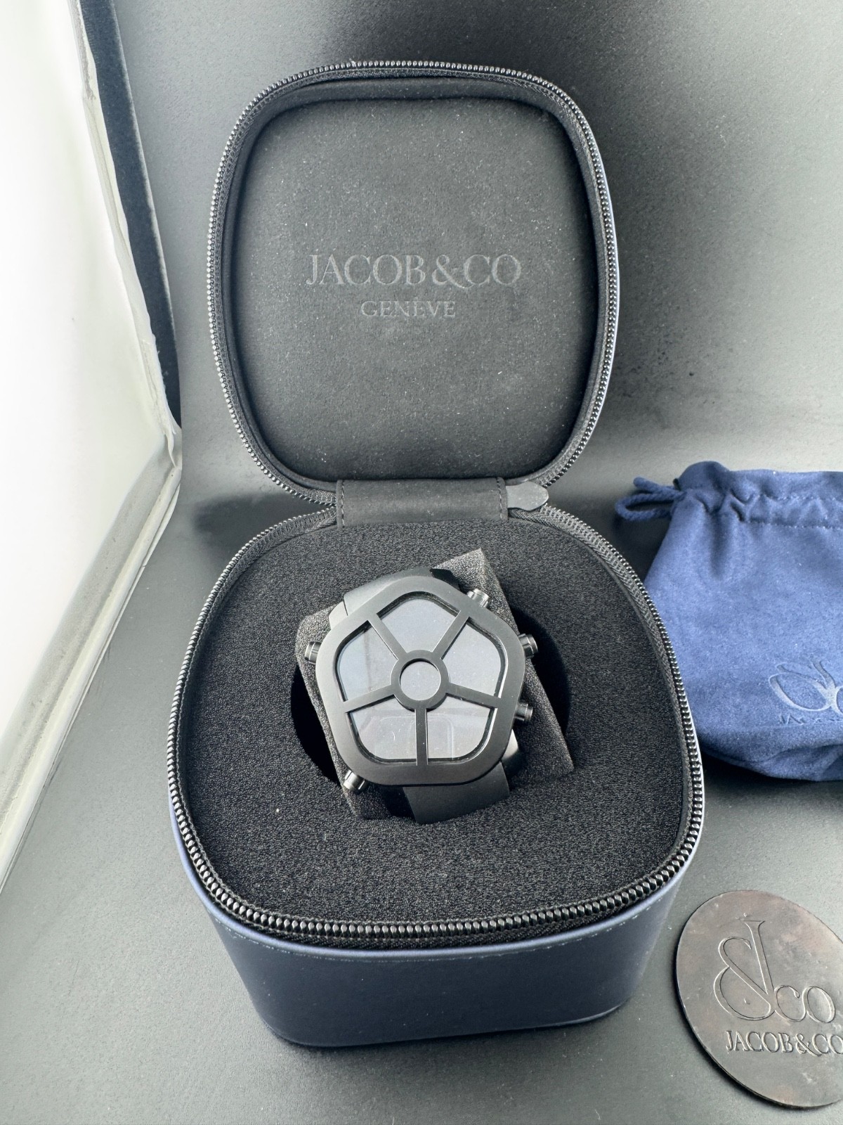 Jacob & Co Ghost 5 Time Zone 47mm Black/ Blue Watch w extras For Repair