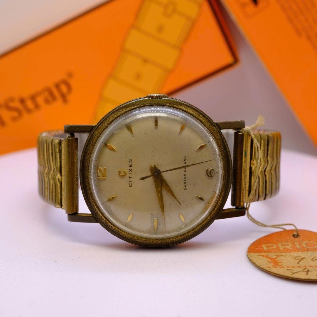 Citizen 20 Micron Manual Wind Watch Center Second 34.4mm Gold Tone Japan