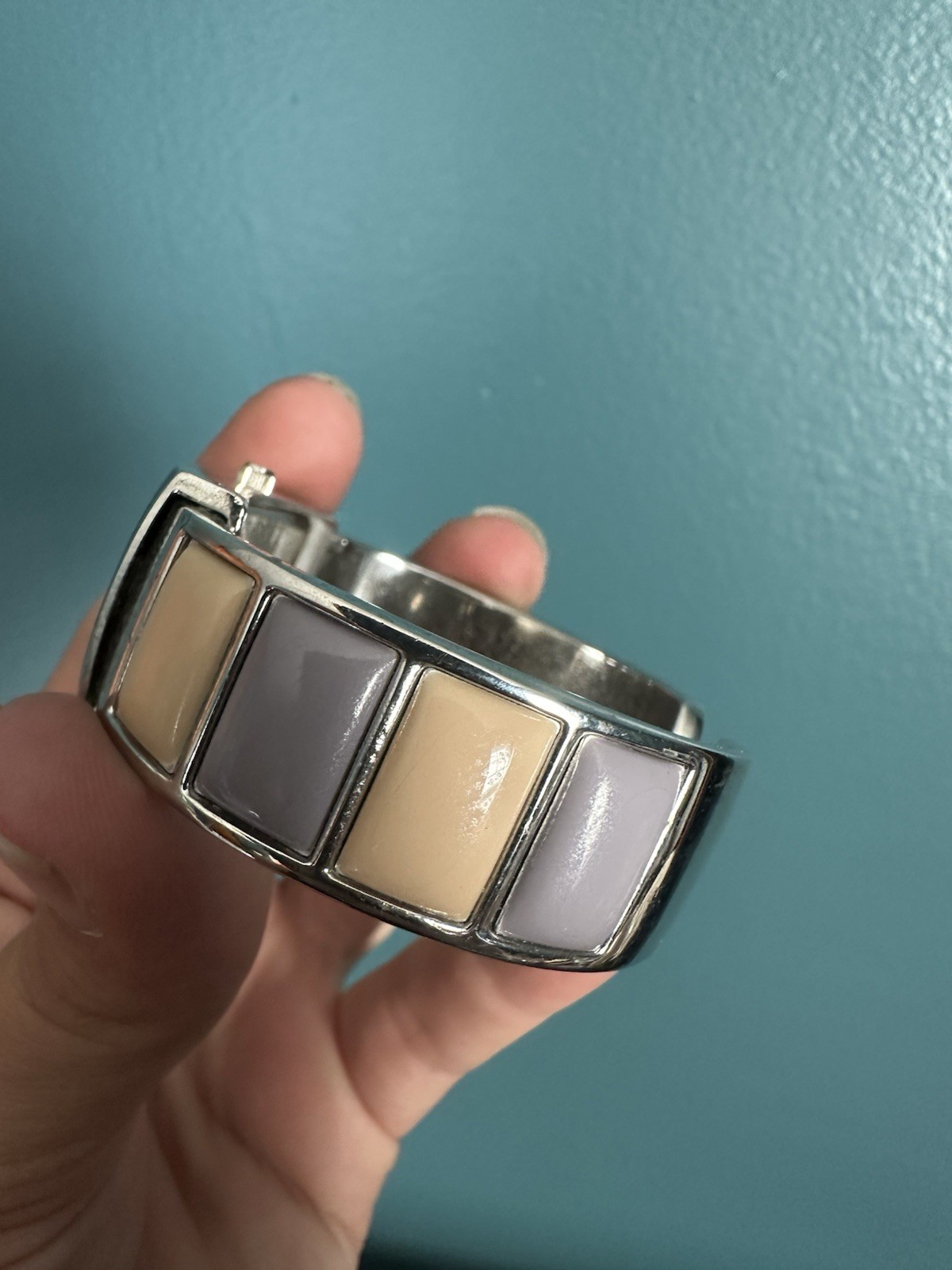 Studio Studio Time Quartz Silver-Tone Rectangle Dial Beige/Silver Bangle Watch