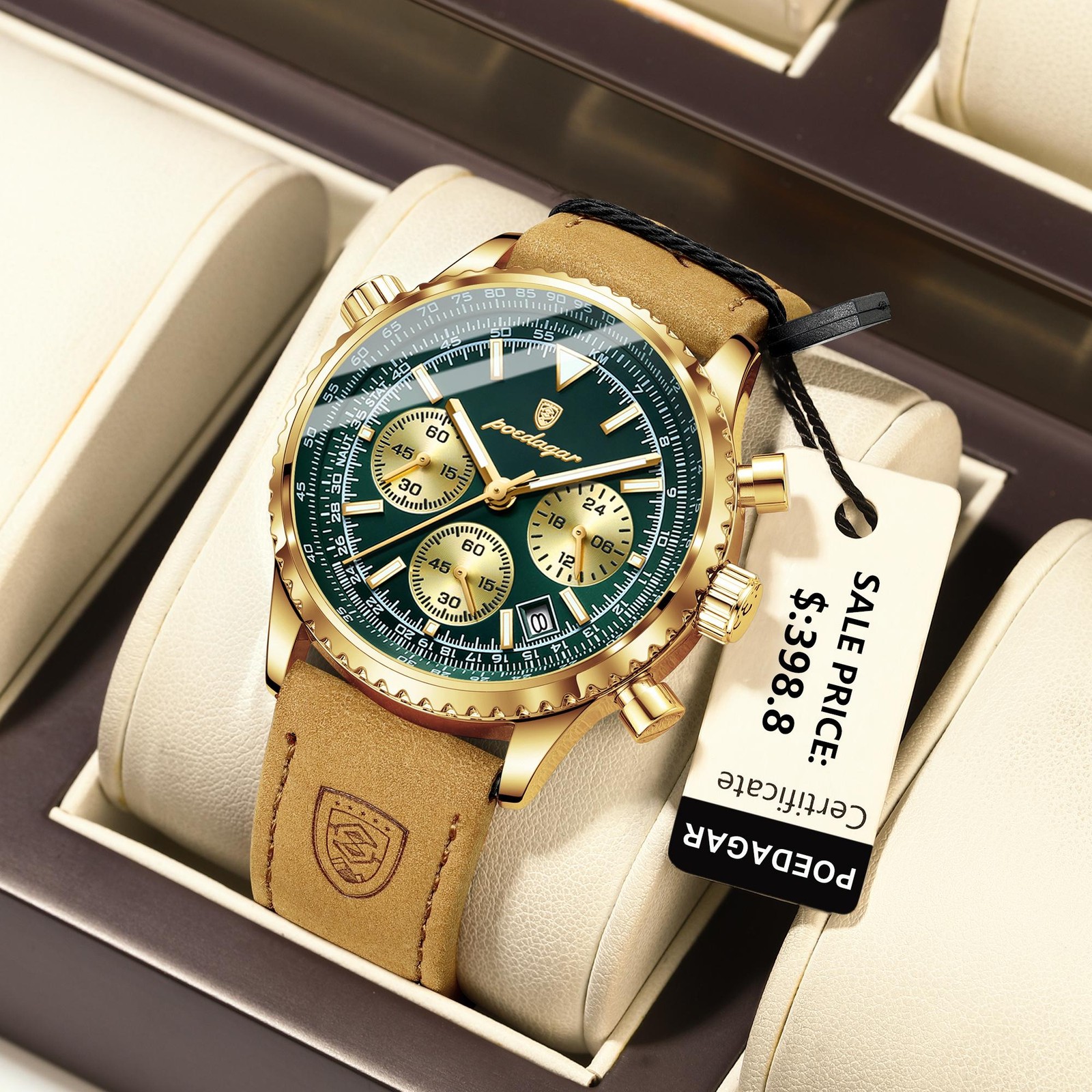 Poedagar Luxury Man Watch Quartz Waterproof Luminous Date Chronograph Leather Me