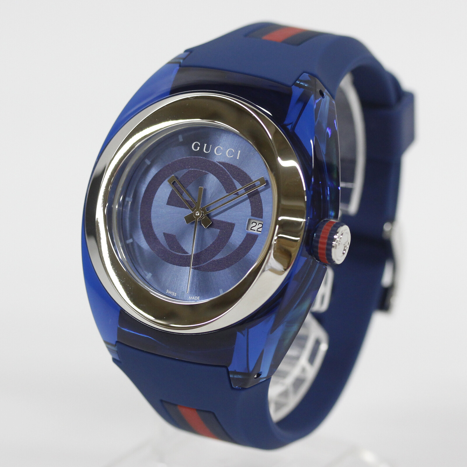 GUCCI SYNC YA137104A Analog Quartz Sapphire Crystal Blue Blue