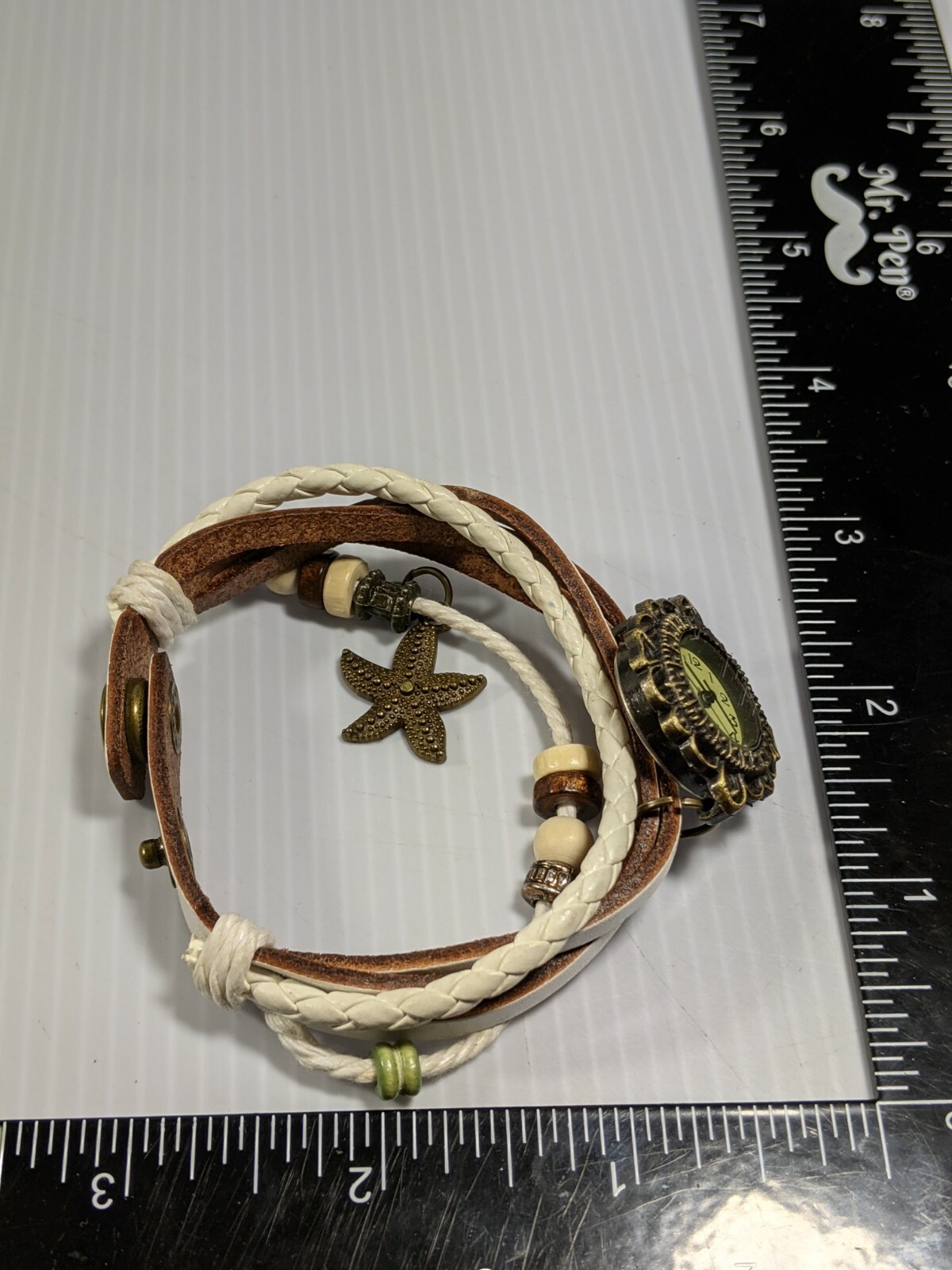 Bronze Tone Multiple Strap White Band Starfish Pendant Watch 8 Inch