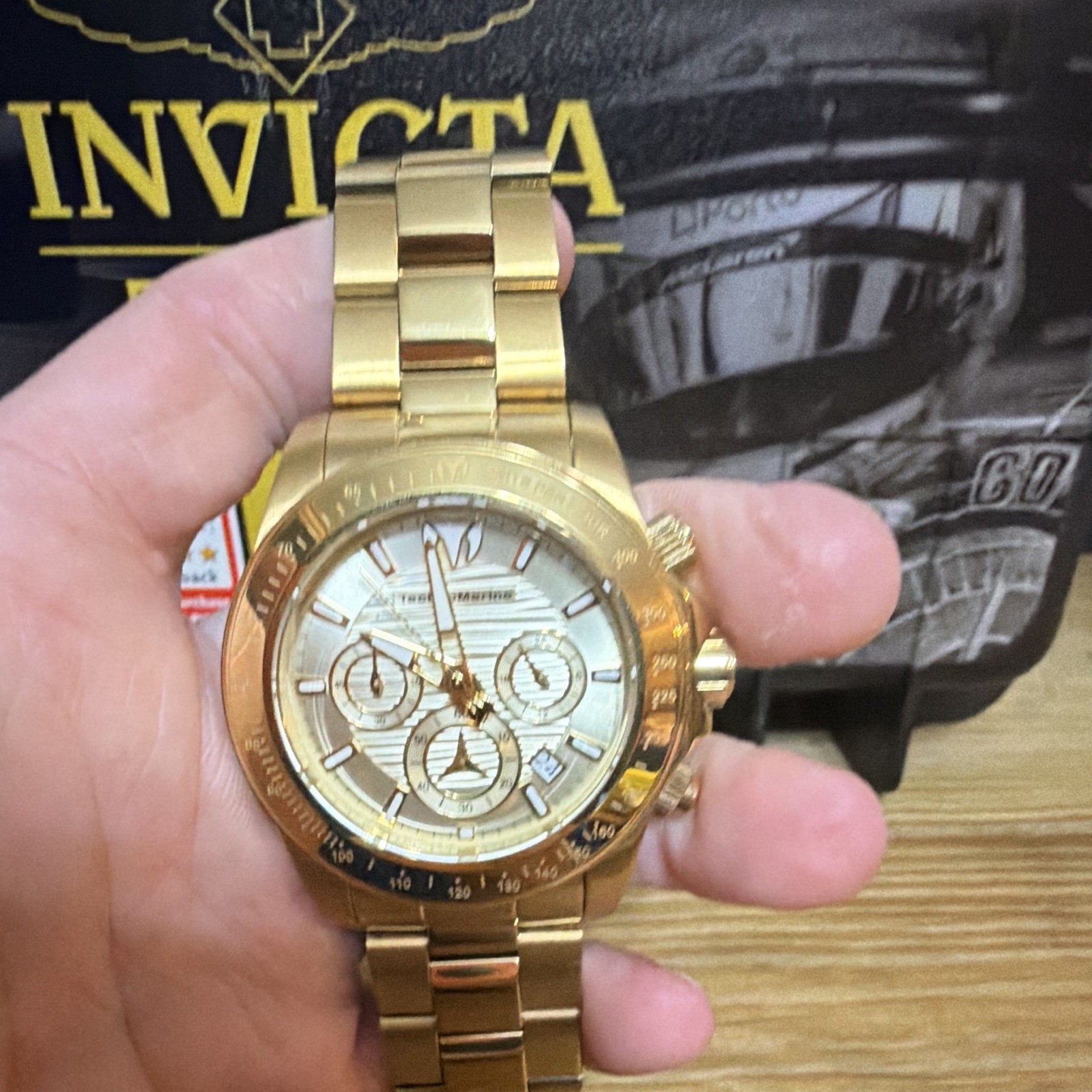 TechnoMarine Men’s Quartz Chronograph Date Gold Dial Steel Bracelet 45mm 200m