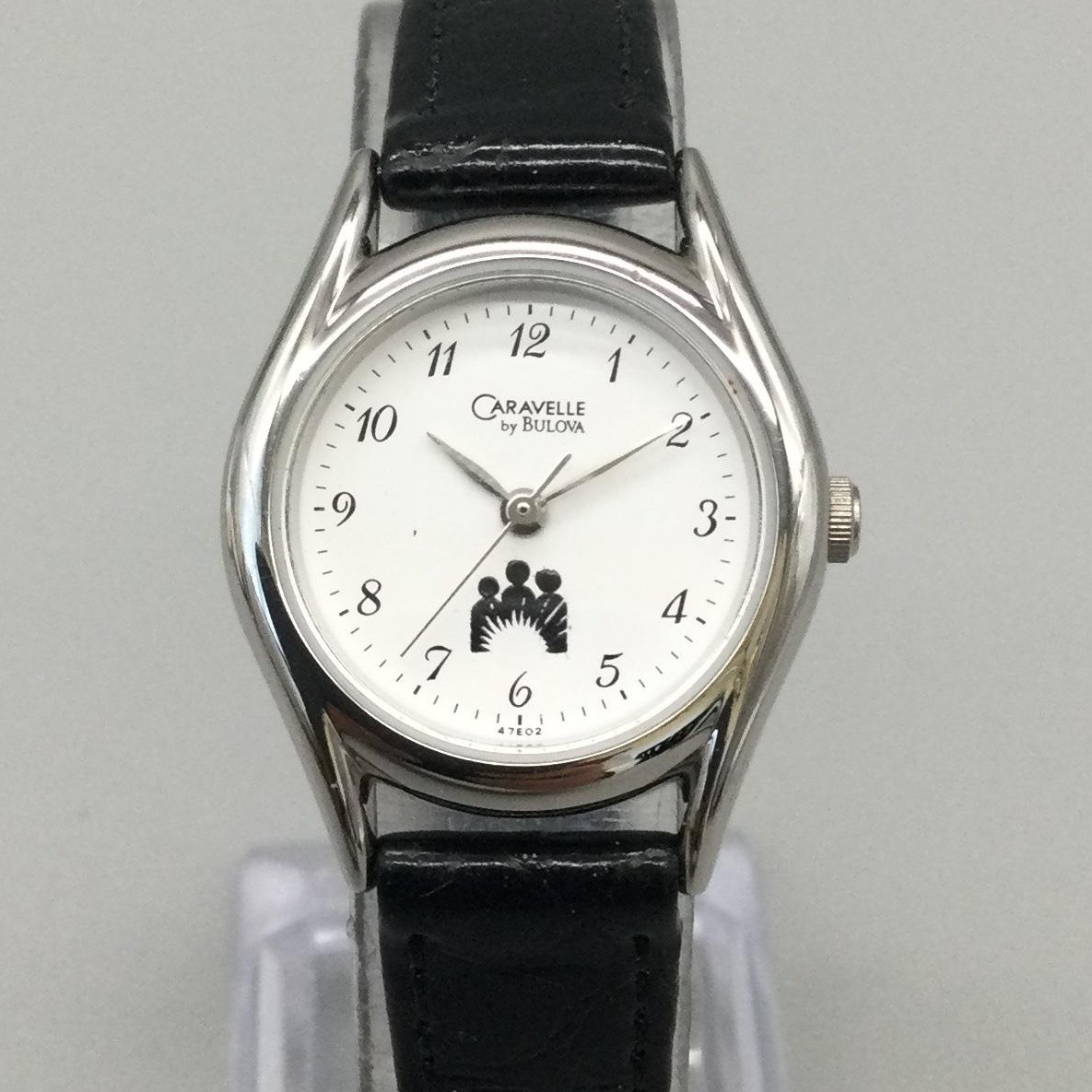 Caravelle By Bulova Womens Watch 24mm White Dial Logo Black Leather New Battery