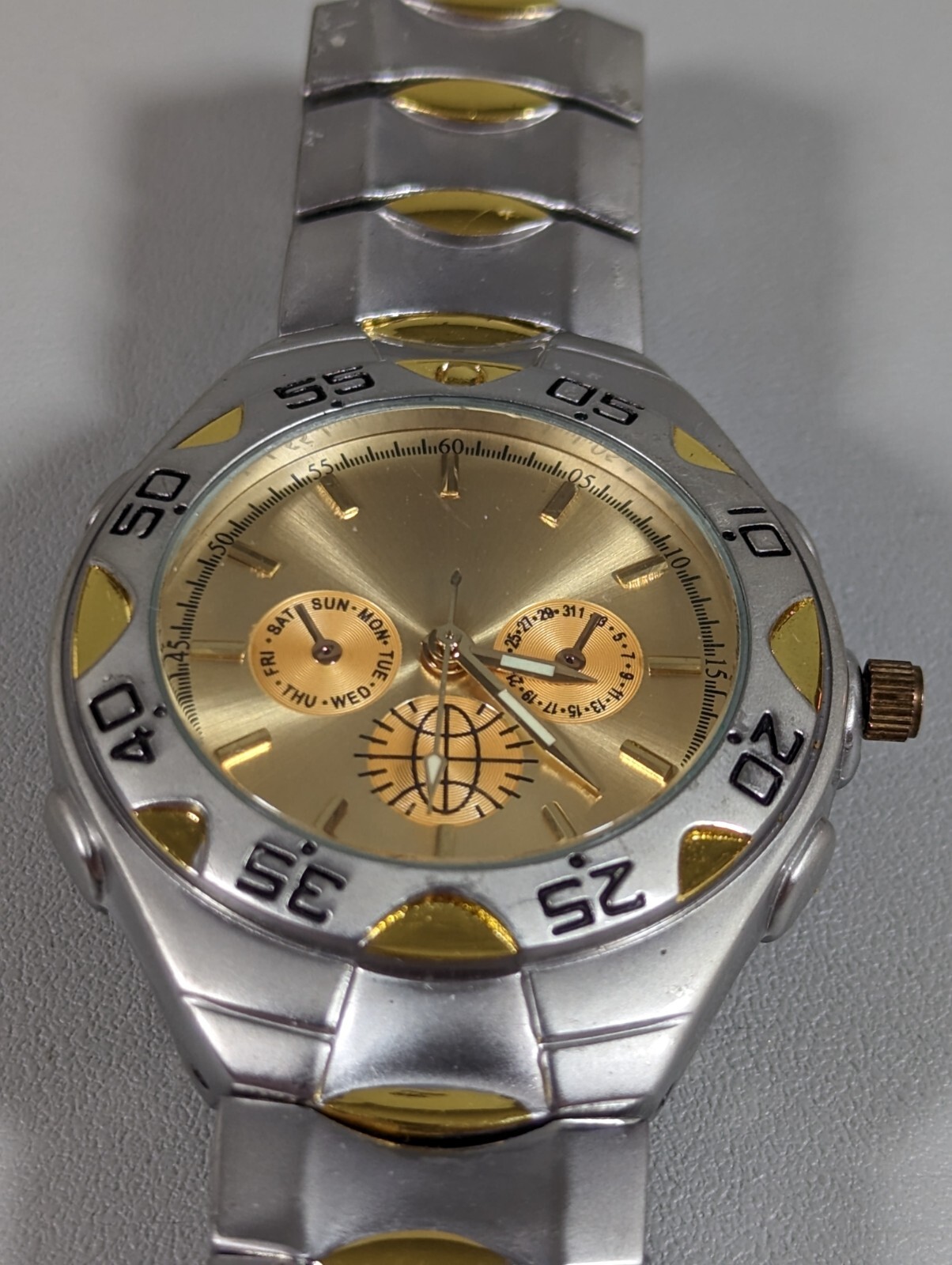 Gold Tone Dial Round Two Tone Case Stainless Steel Band Watch 8 Inch