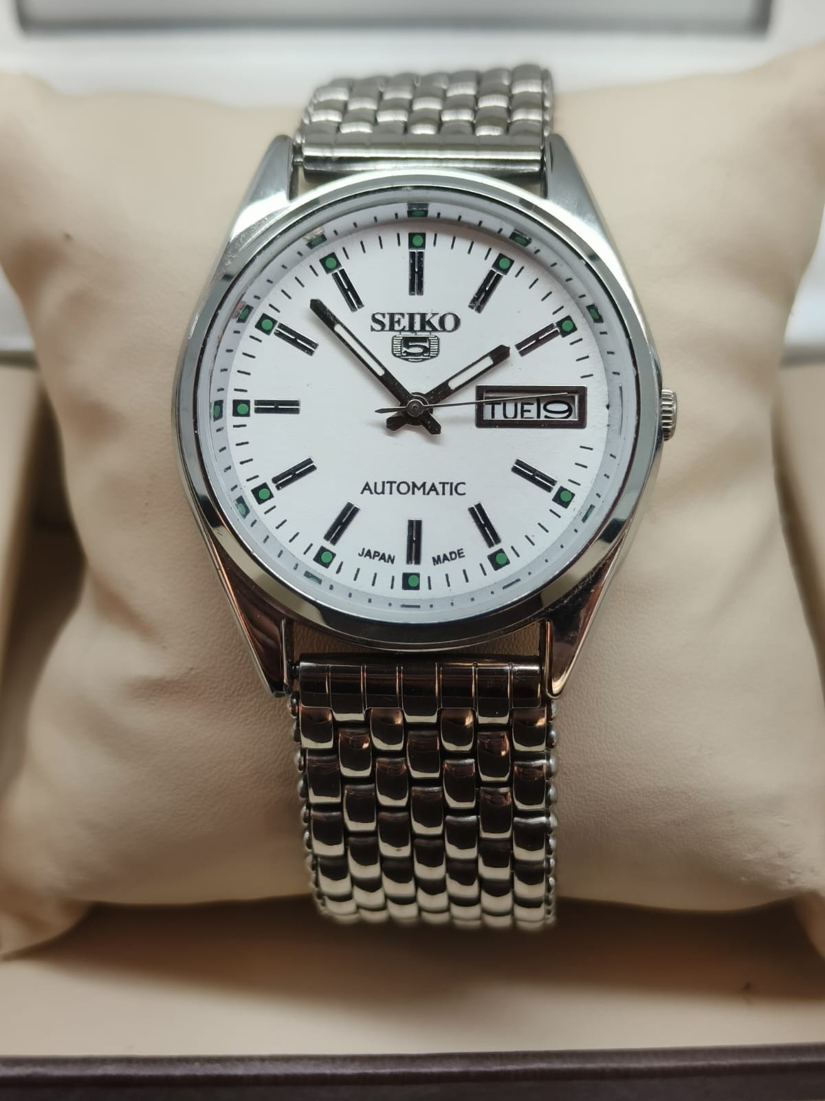 Automatic Seiko Refurbished White Dial Day / Date Men’s Wrist Watch Free Shippi