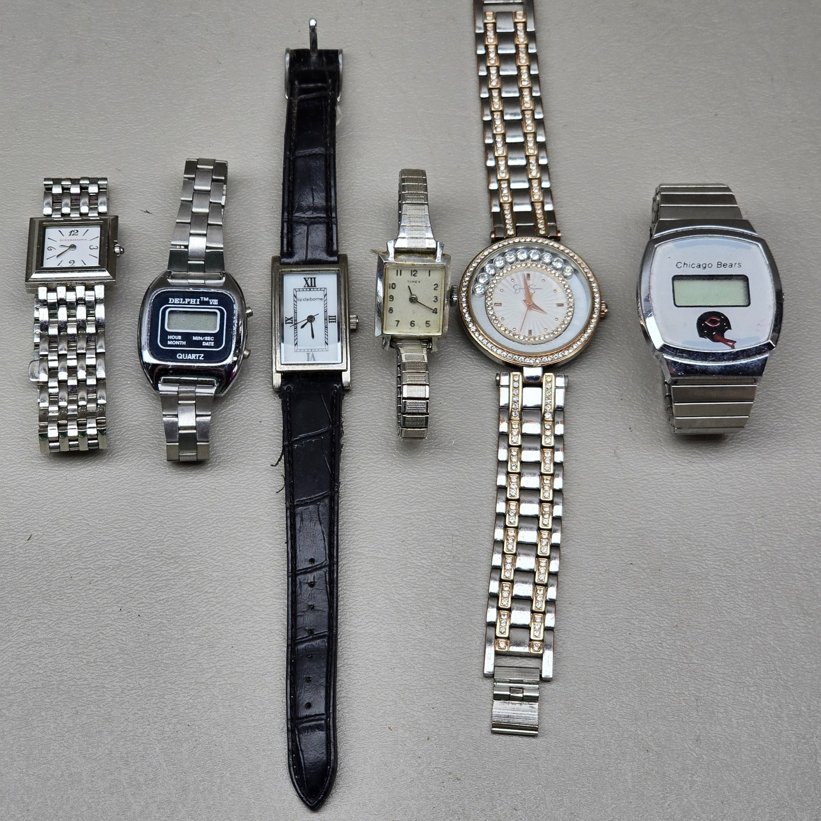 Vintage Womens Watch Lot Timex Delphin Chicago Bears Liz Claiborne 6 Pieces