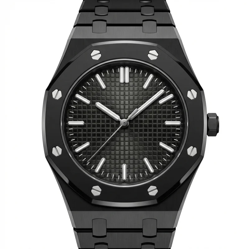 1Pc Simple and Stylish Octagonal Bezel Mesh Dial Black Steel Strap Watch Unisex